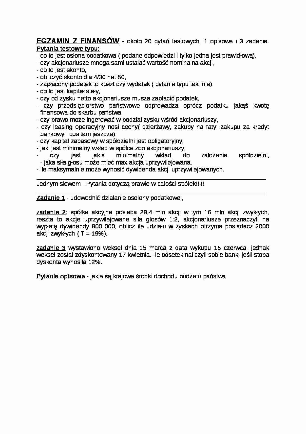 Egzamin z finansów 2004 - strona 1