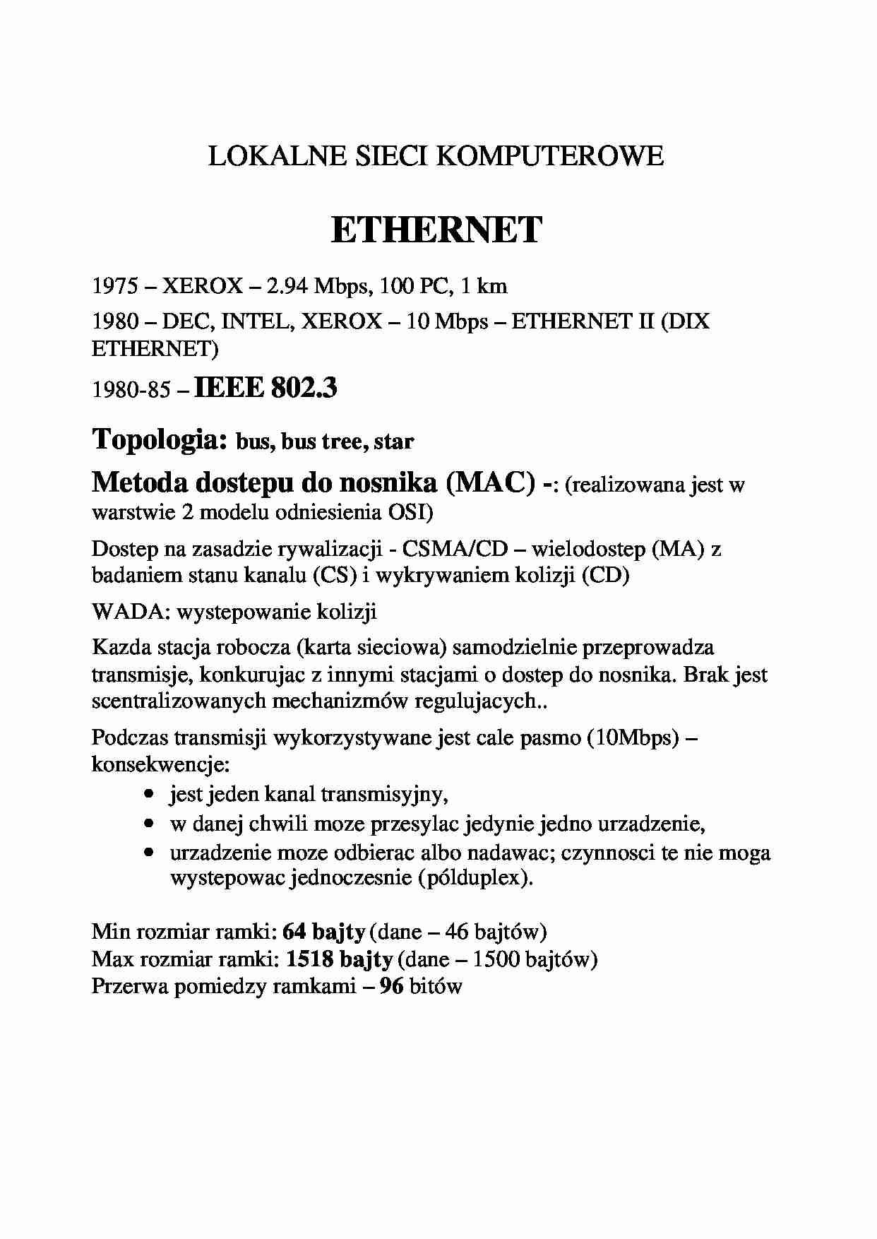 Lokalne sieci komputerowe - ethernet - strona 1