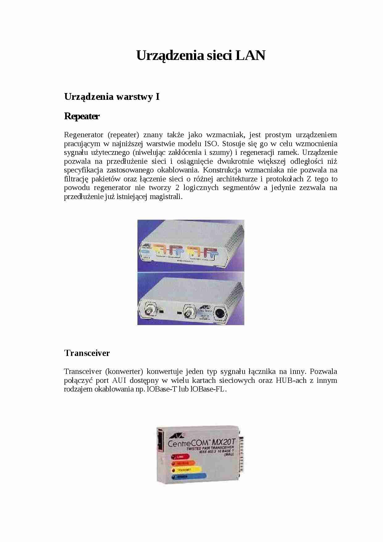 Urządzenia sieci LAN, regeneratory i koncentratory - strona 1