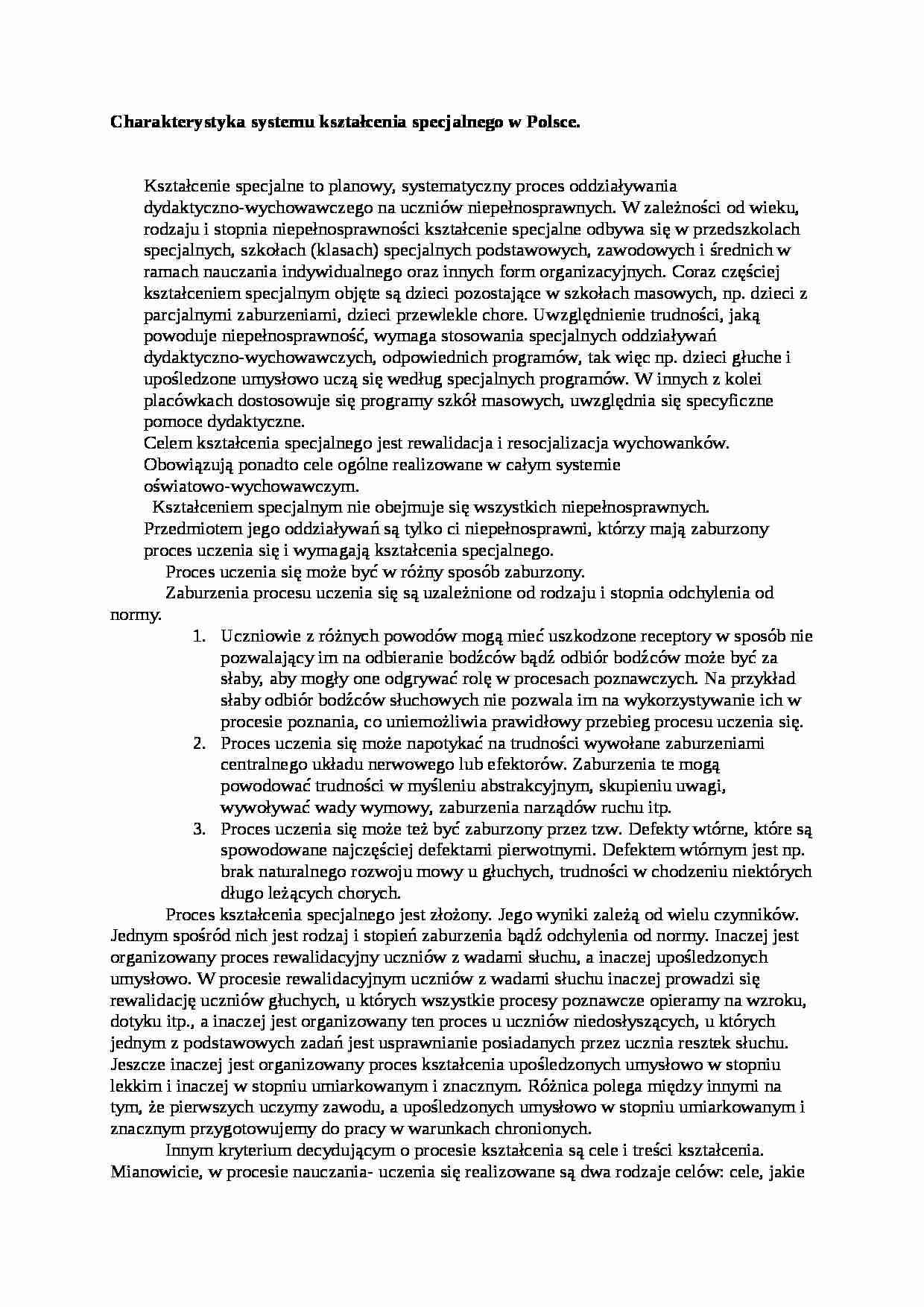 Charakterystyka systemu kształcenia specjalnego w Polsce - strona 1