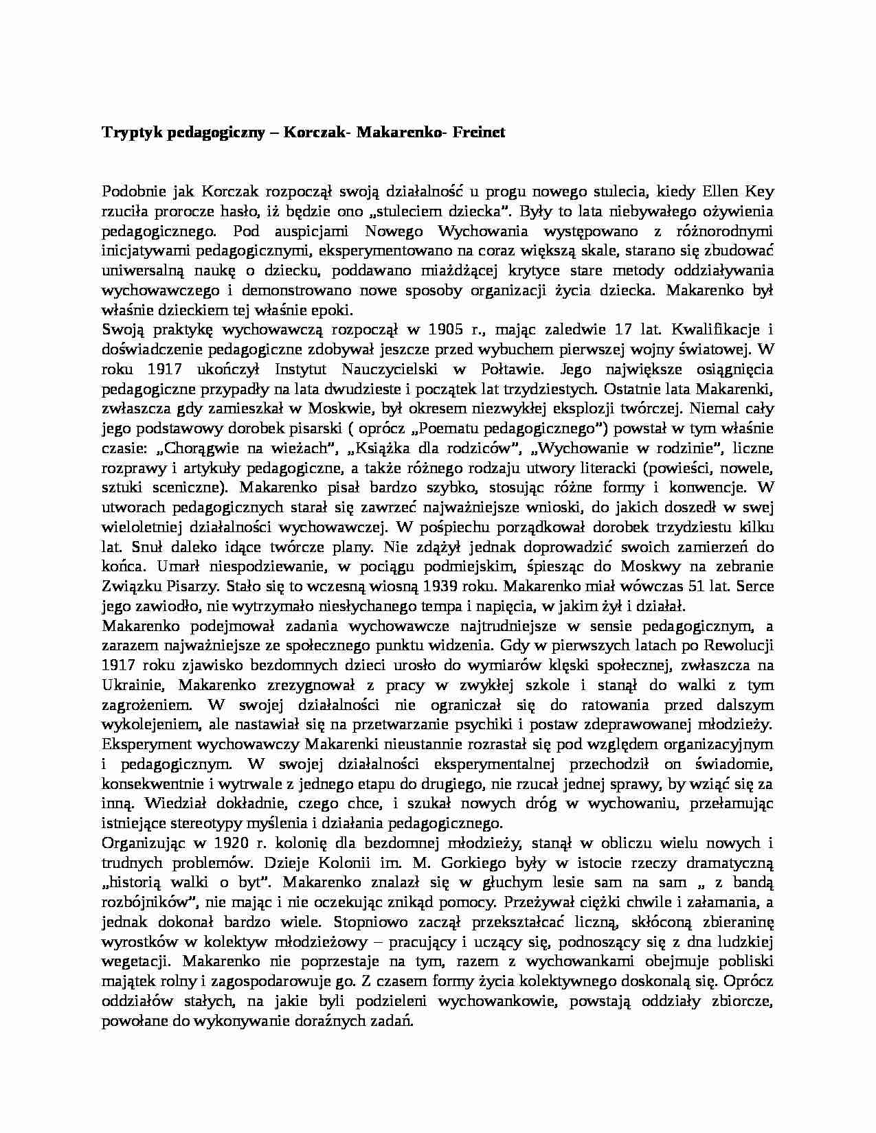 Tryptyk pedagogiczny - Korczak- Makarenko- Freine - strona 1
