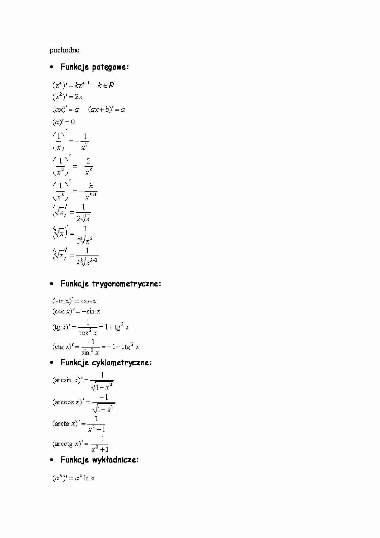 Pochodne - wzory matematyczne - strona 1