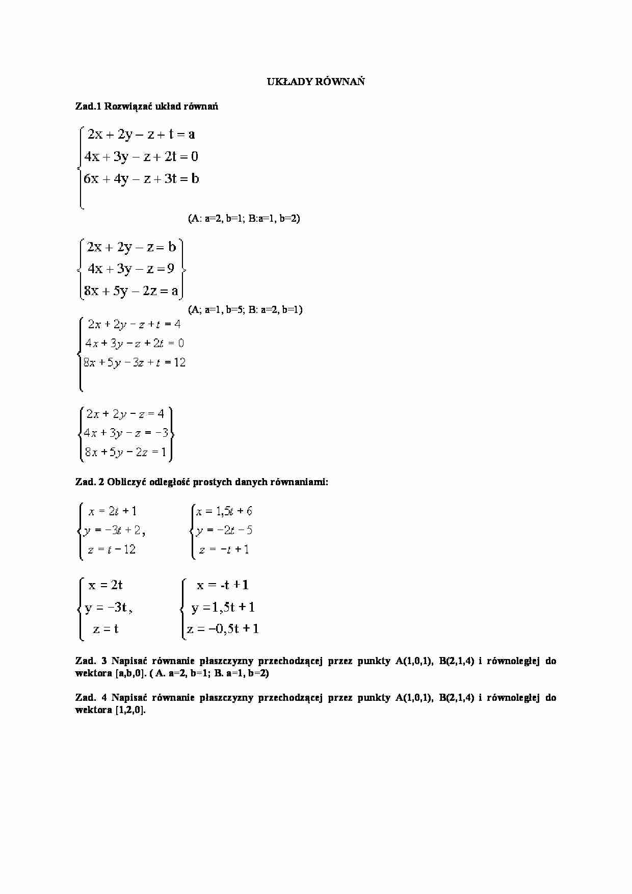 Układy równań - zadania - strona 1