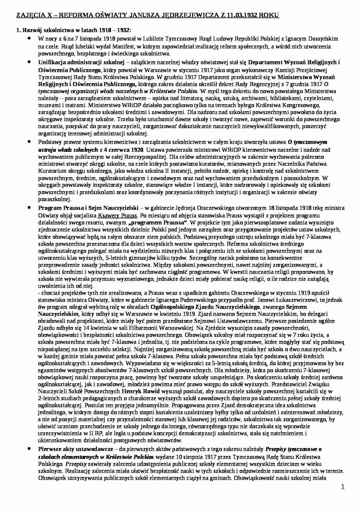 Reforma oświaty Janusza Jędrzejewicza  - strona 1