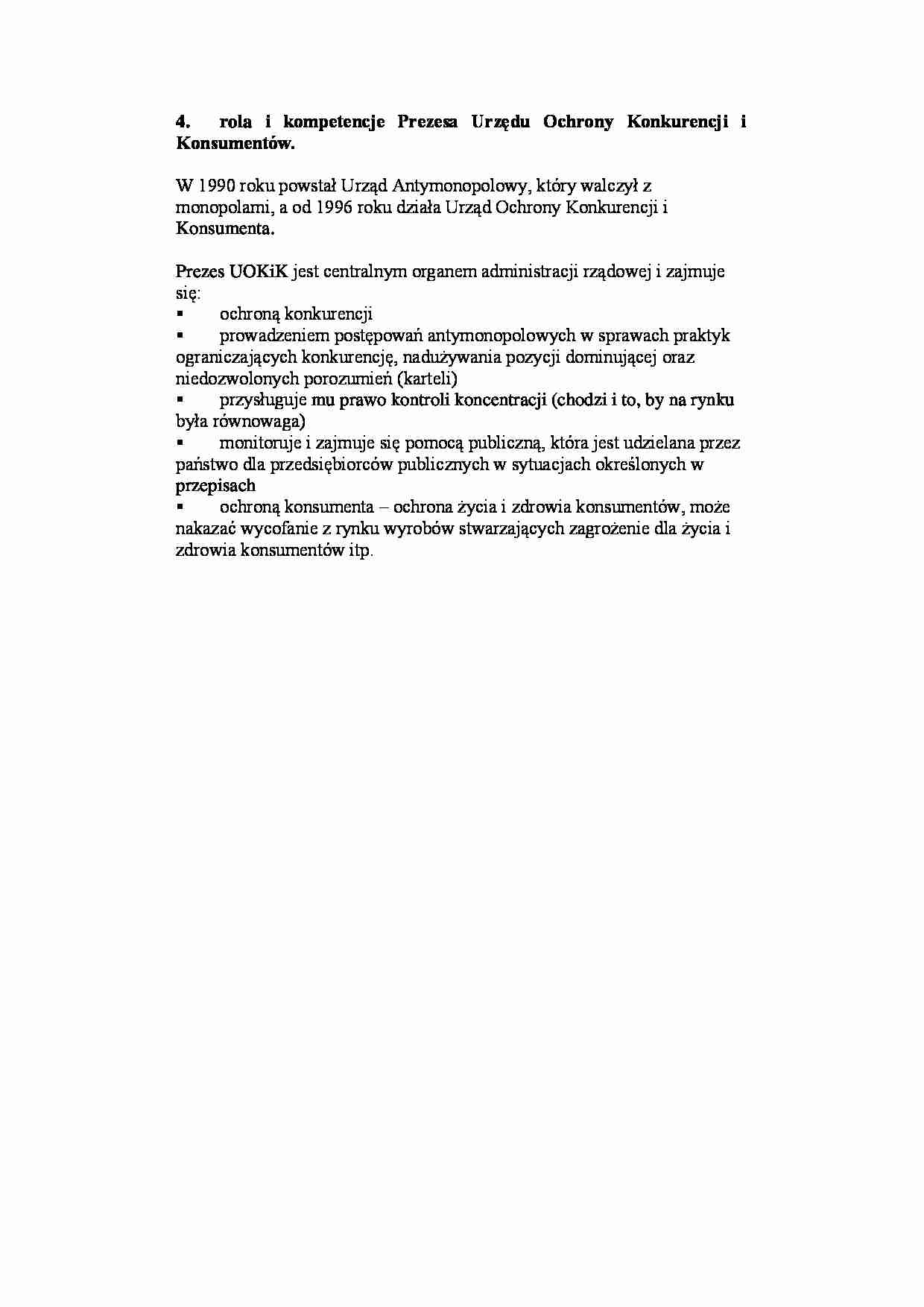 Rola i kompetencje Prezesa Urzędu Ochrony Konkurencji i Konsumentów - strona 1