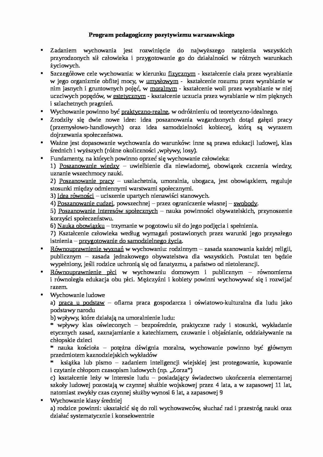 Program pedagogiczny pozytywizmu warszawskiego - strona 1