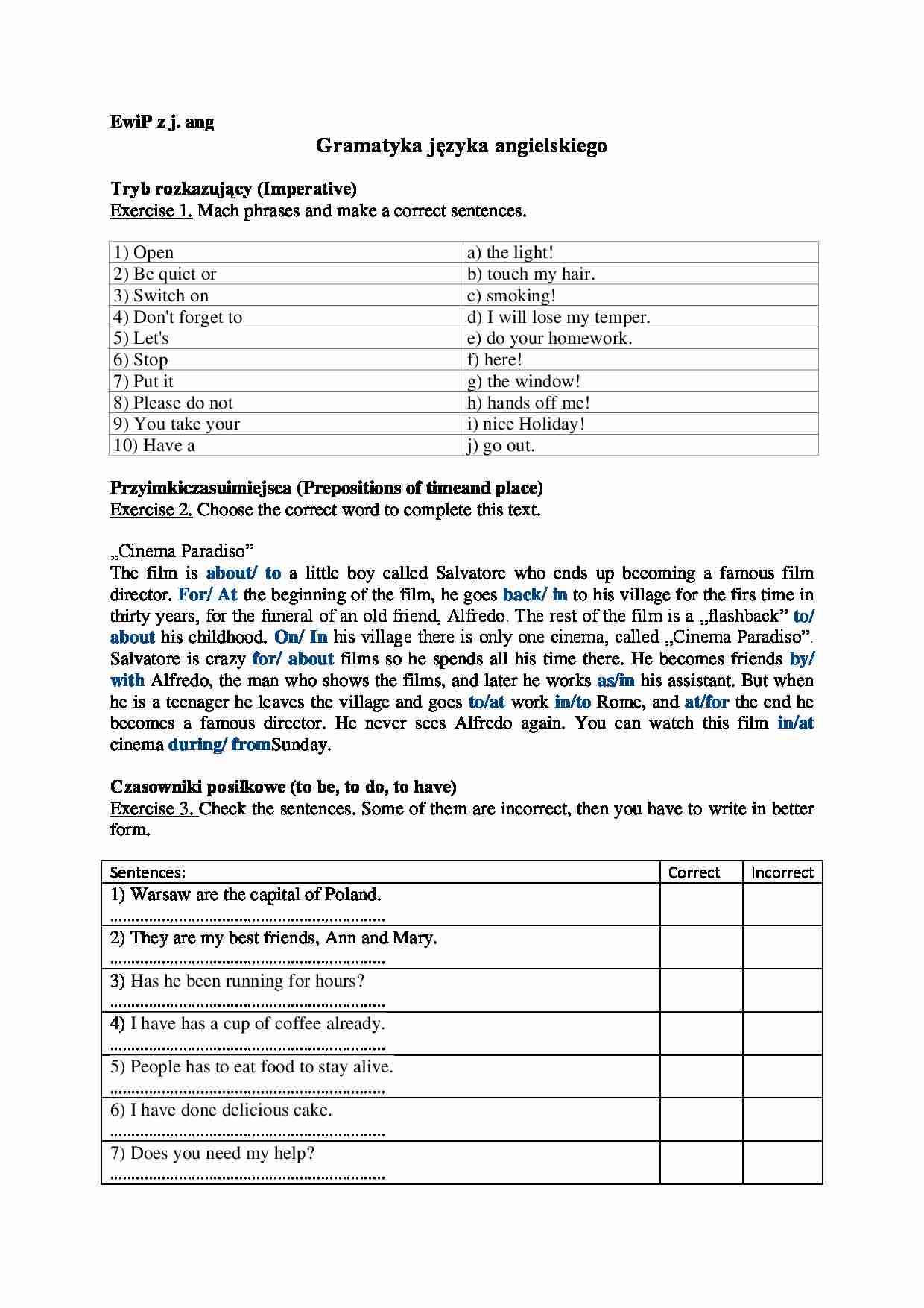 Projekt ćwiczeń na zaliczenie  z języka angielskiego 2 - strona 1