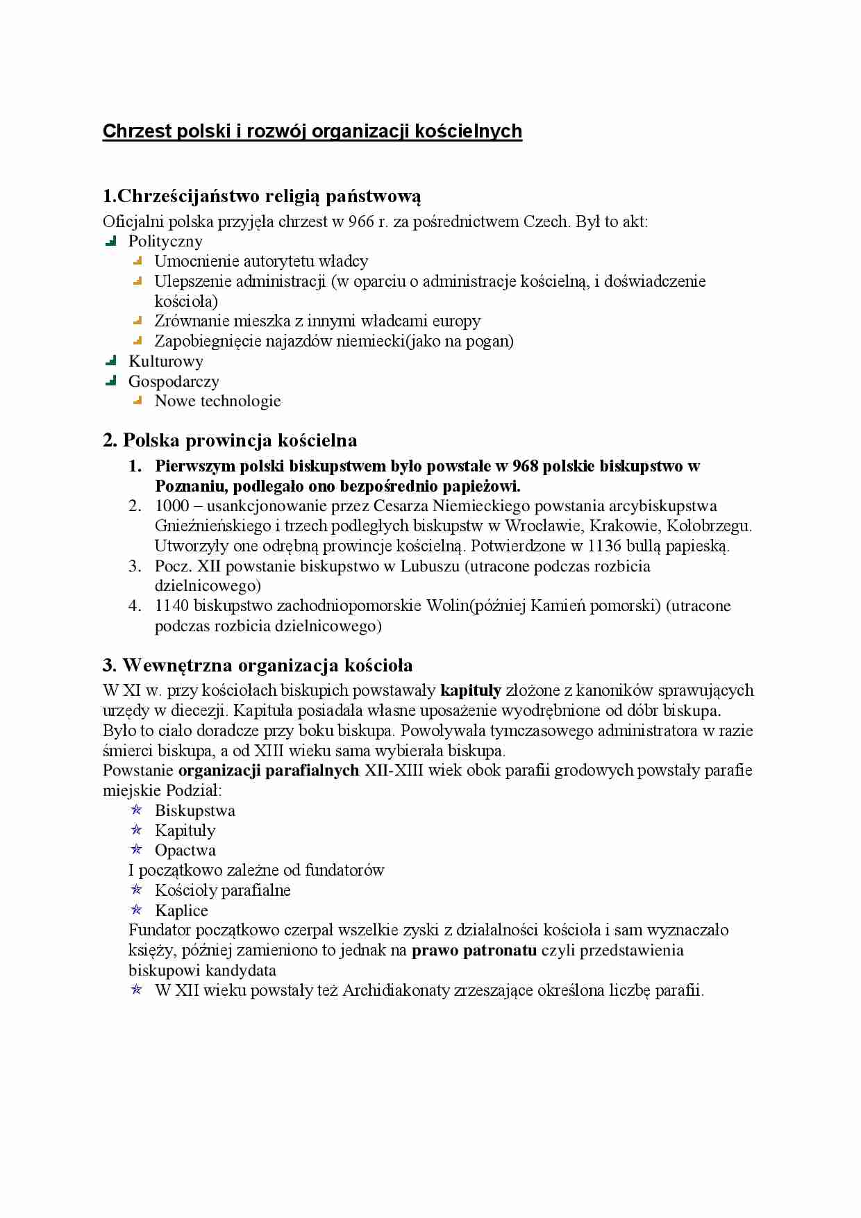 Chrzest polski i rozwój organizacji kościelnych - strona 1