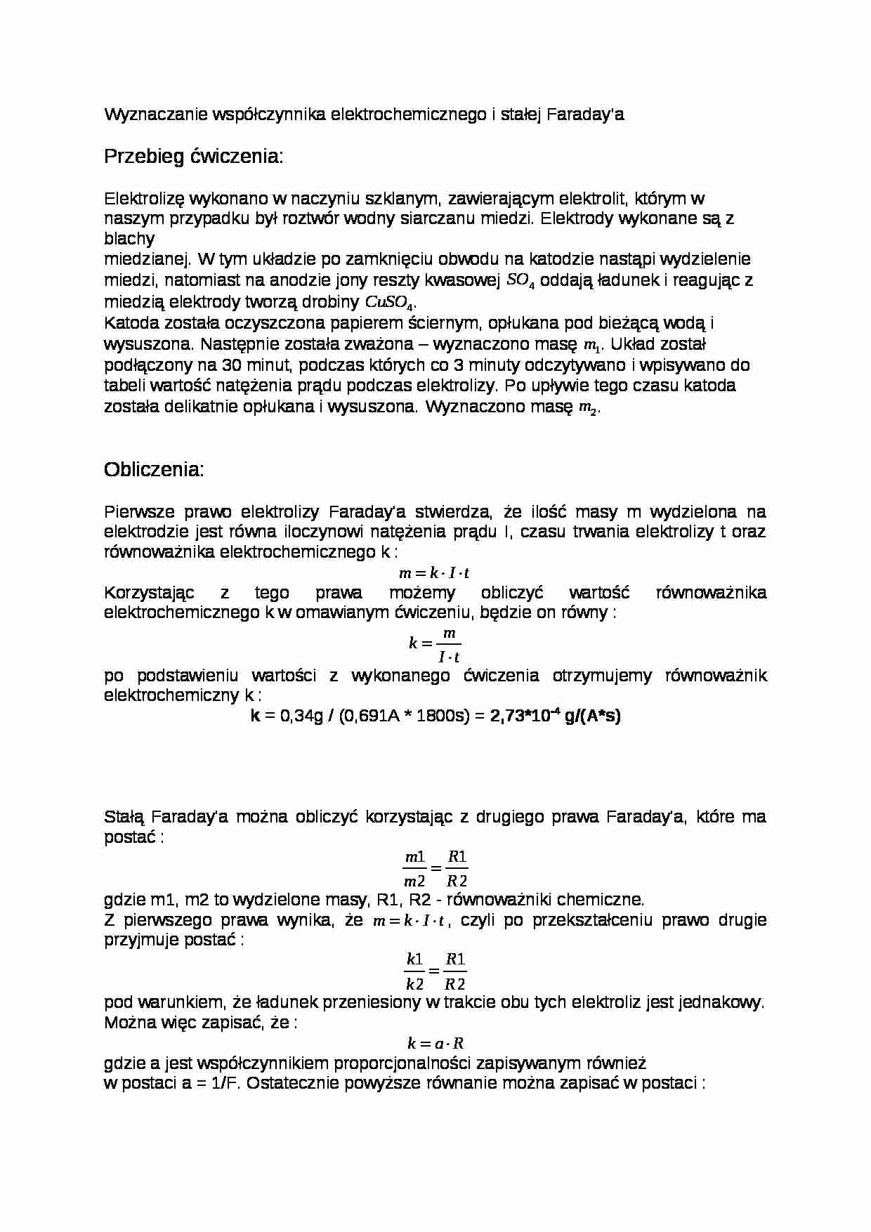 Wyznaczanie współczynnika elektrochemicznego i stałej Faraday’a - strona 1