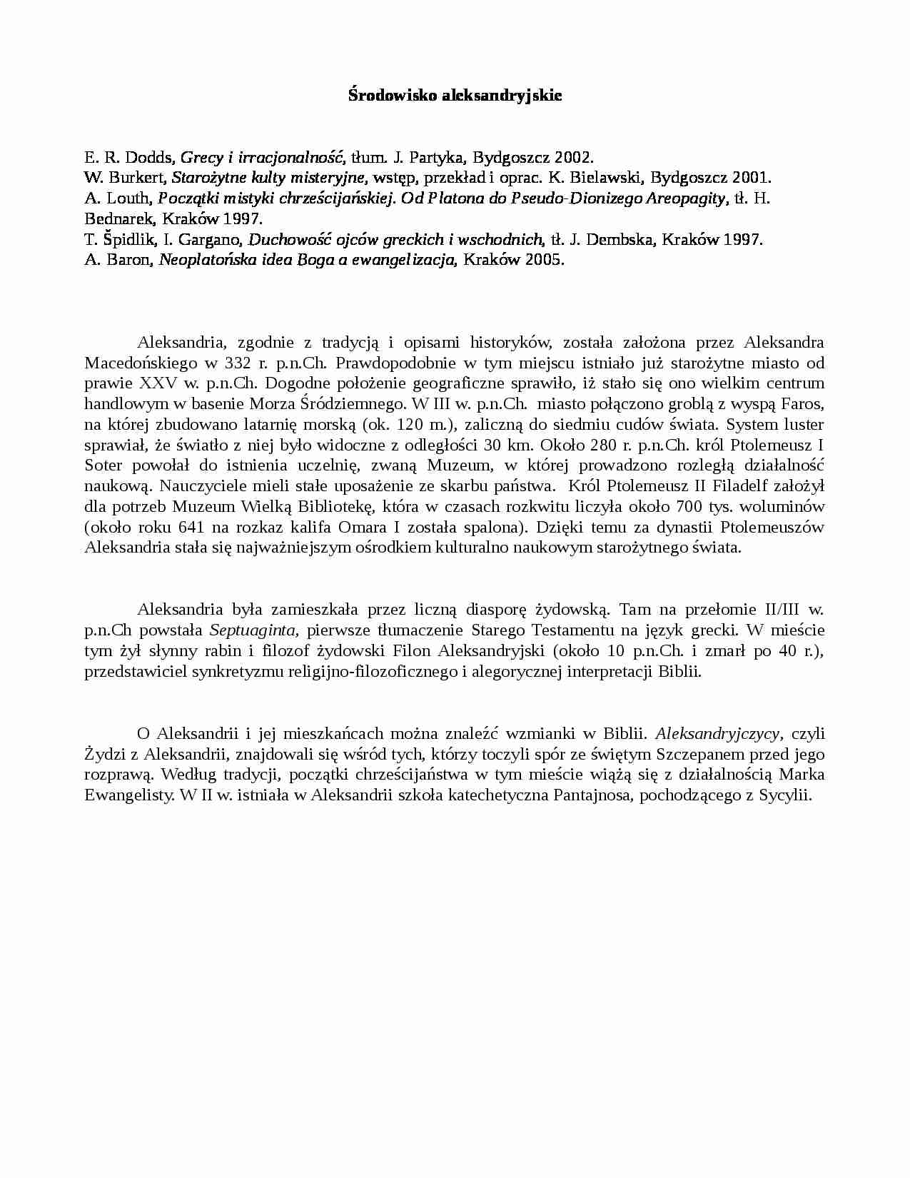 Środowisko aleksandryjskie - opracowanie - strona 1