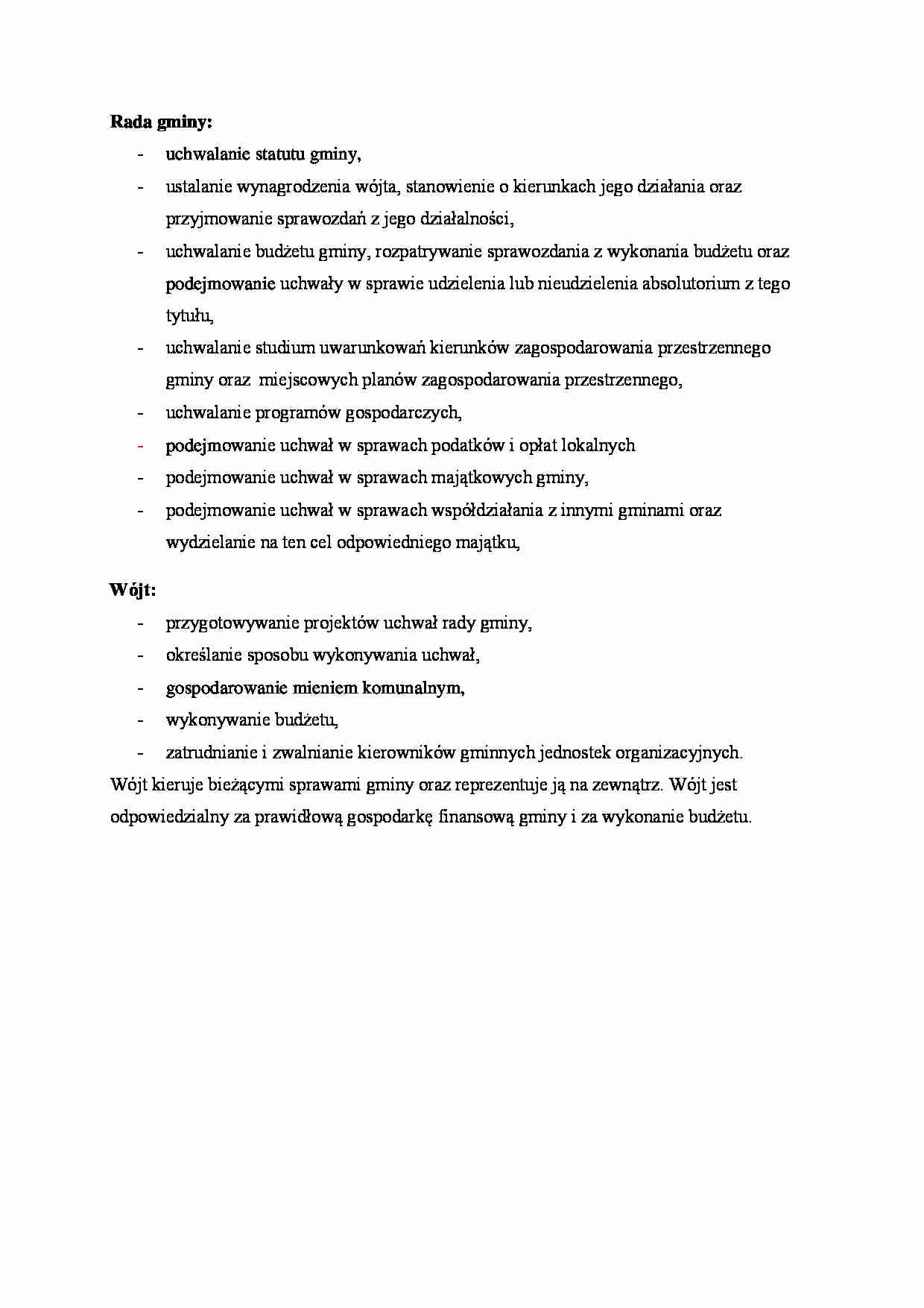 Zadania rady gminy i wójta. - strona 1