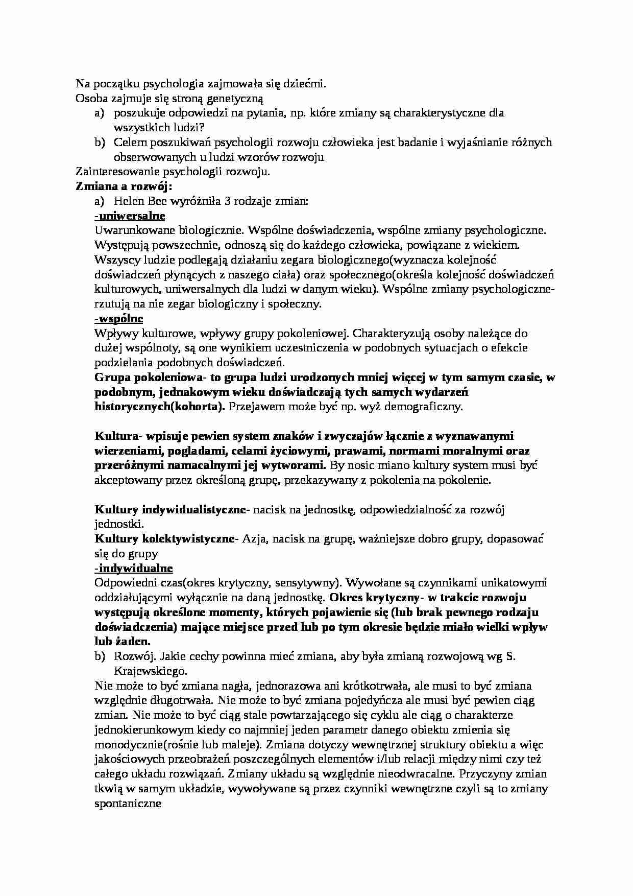 Psychologia Rozwoju Człowieka -wykłady -Beata Hołtyń - strona 1