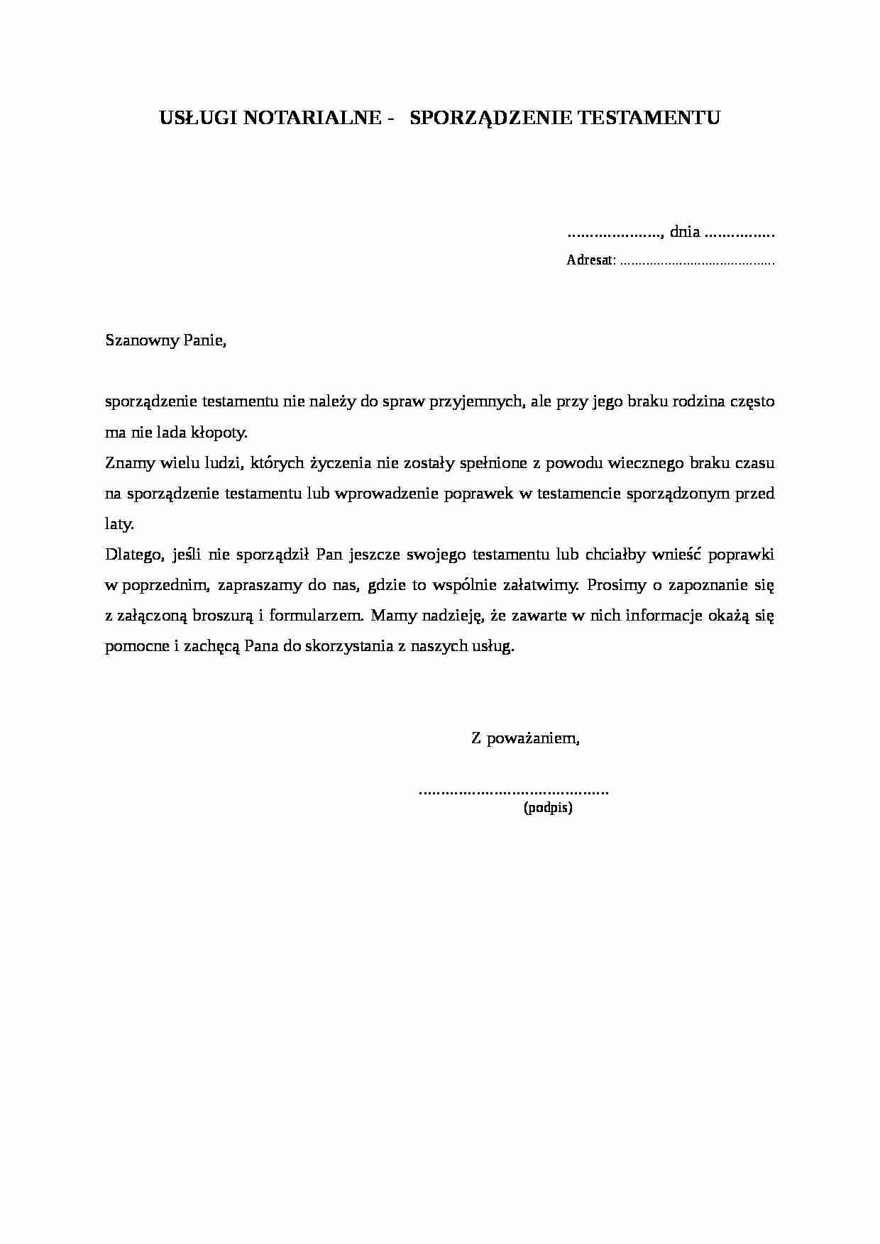 Wz r Us ugi Notarialne Sporz dzenie Testamentu Notatek pl