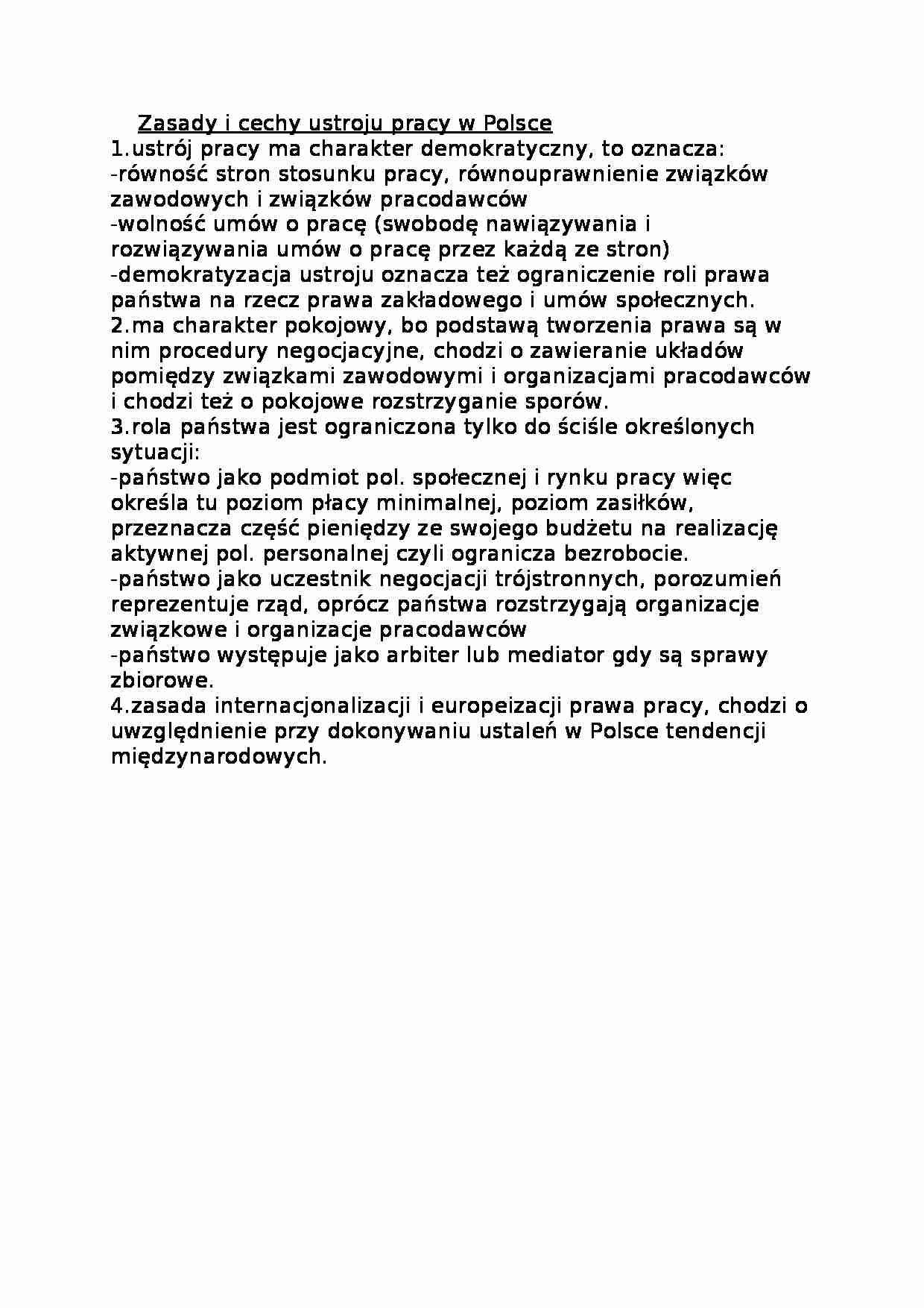 Zasady i cechy ustroju pracy w Polsce - strona 1