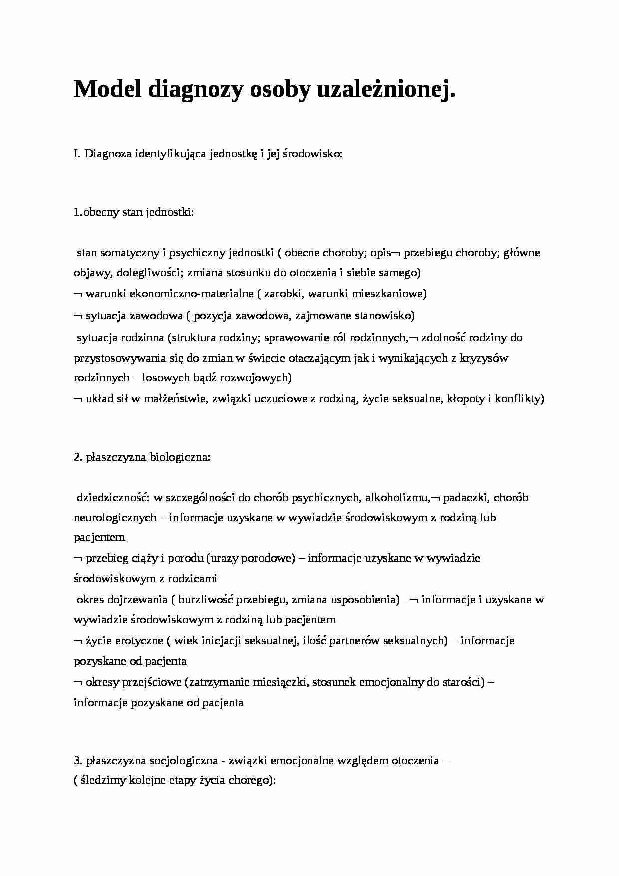 Model diagnozy osoby uzależnionej- pedagogika - strona 1
