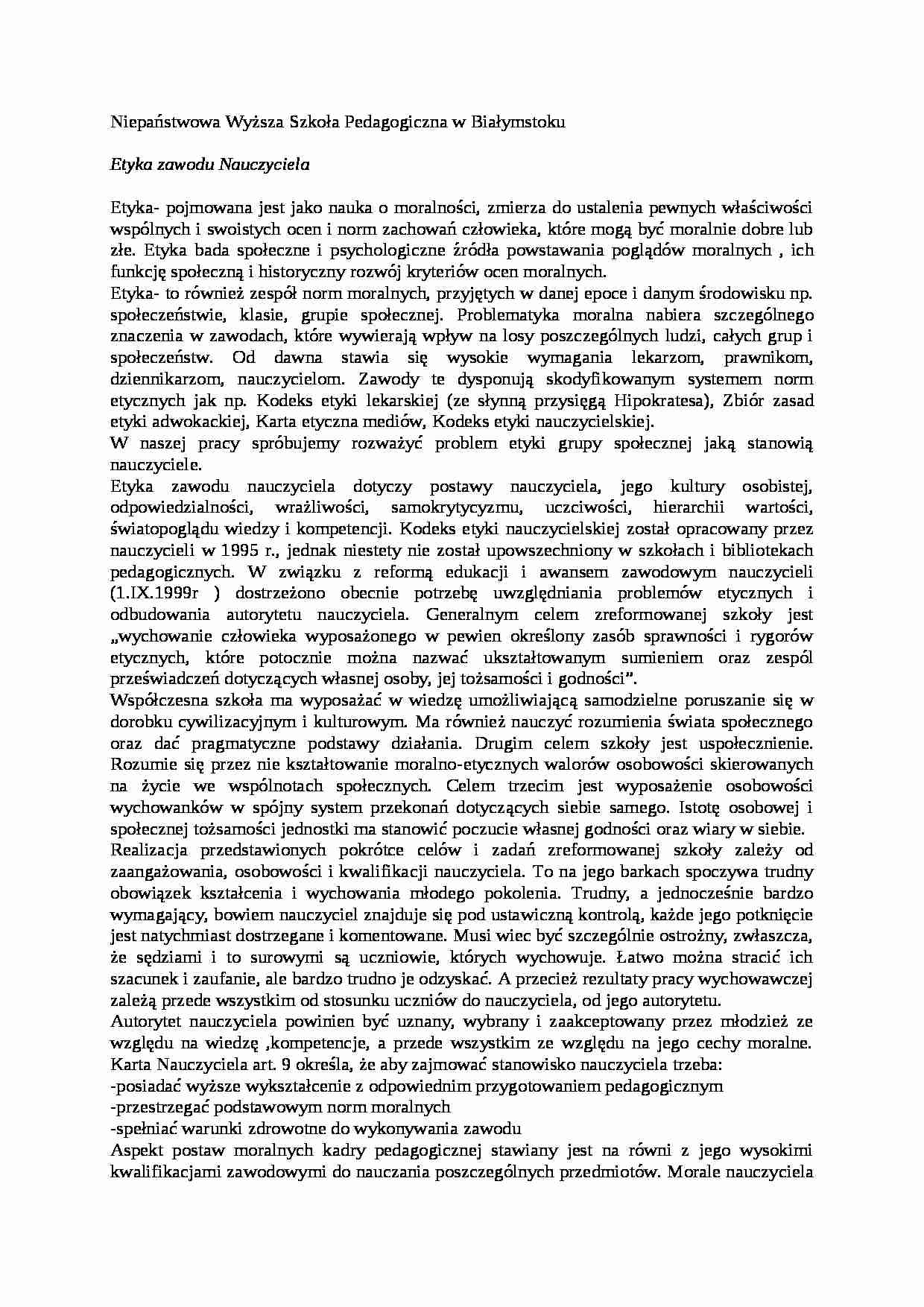 Niepaństwowa Wyższa Szkoła Pedagogiczna w Białymstoku- pedagogika - strona 1