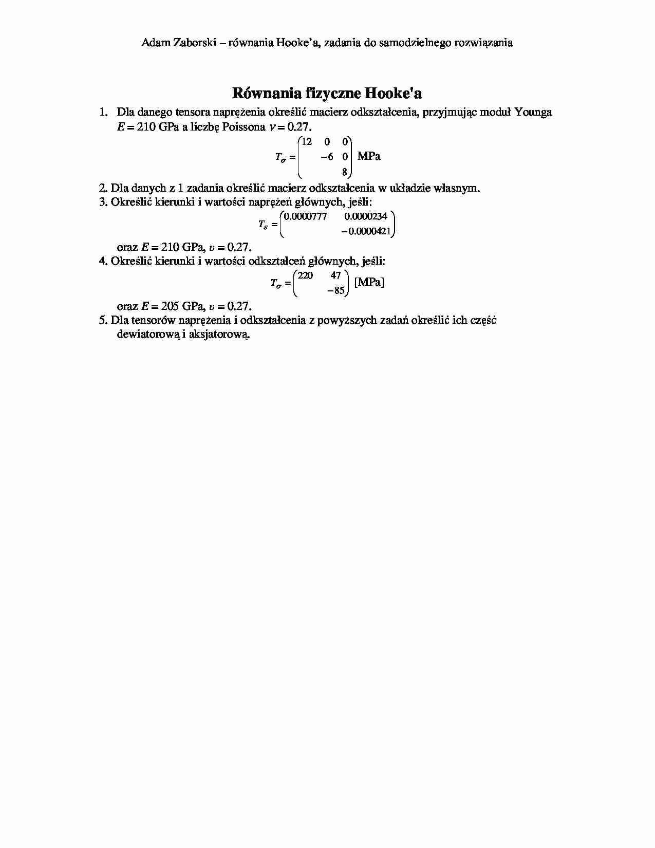 Równania fizyczne Hooke'a - strona 1