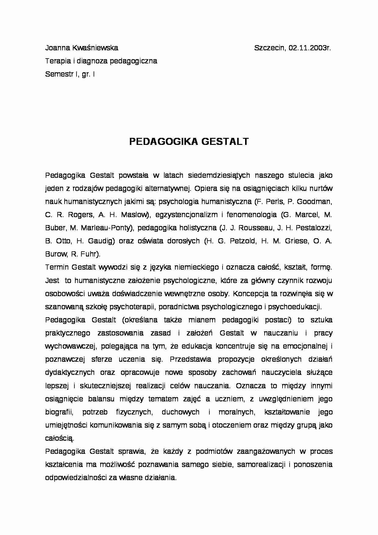 PEDAGOGIKA GESTALT- pedagogika - strona 1