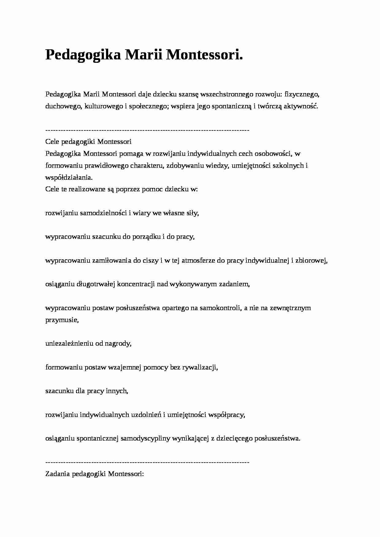 Pedagogika Montessori- pedagogika - strona 1