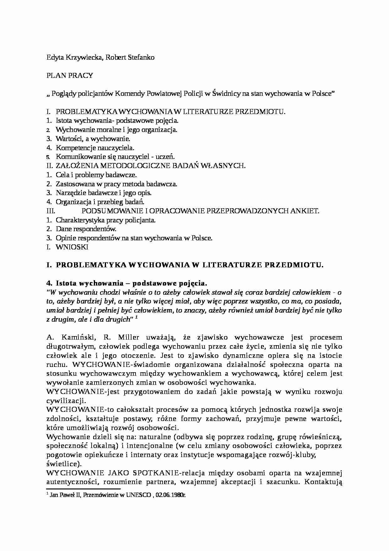 Poglądy policjantów Komendy Powiatowej Policji w Świdnicy na stan wychowania w Polsce- pedagogika - strona 1