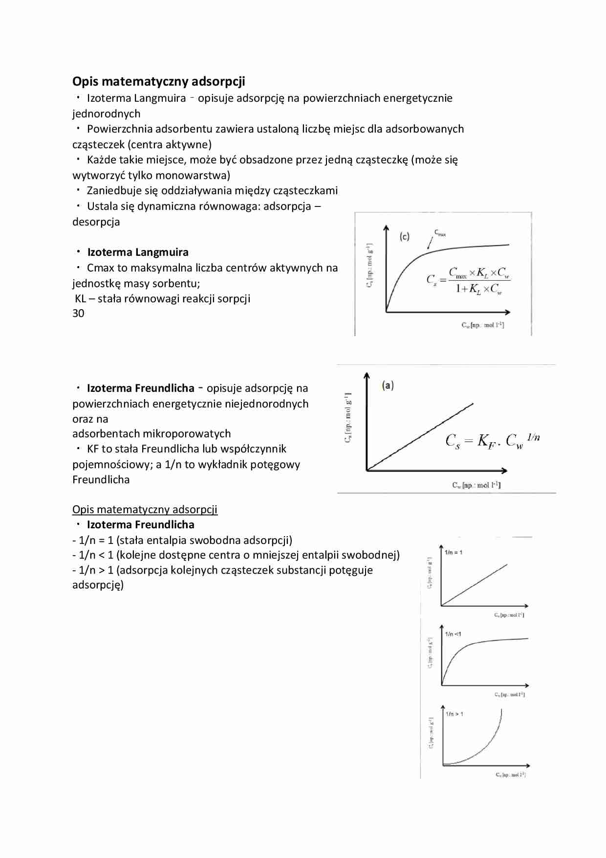 Opis matematyczny adsorpcji - wykład - strona 1