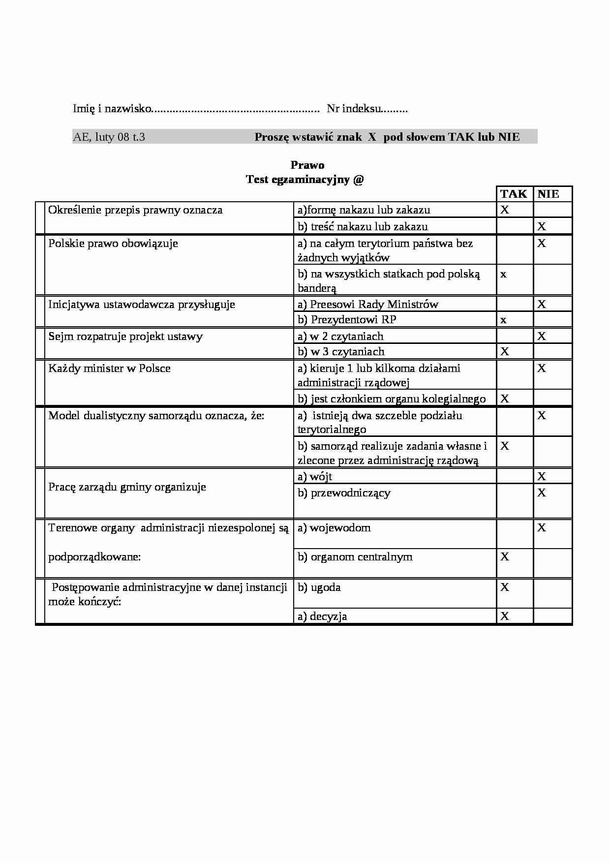 Podstawy Prawa- pytania i odpowiedzi egzaminacyjne rok 2008  - strona 1