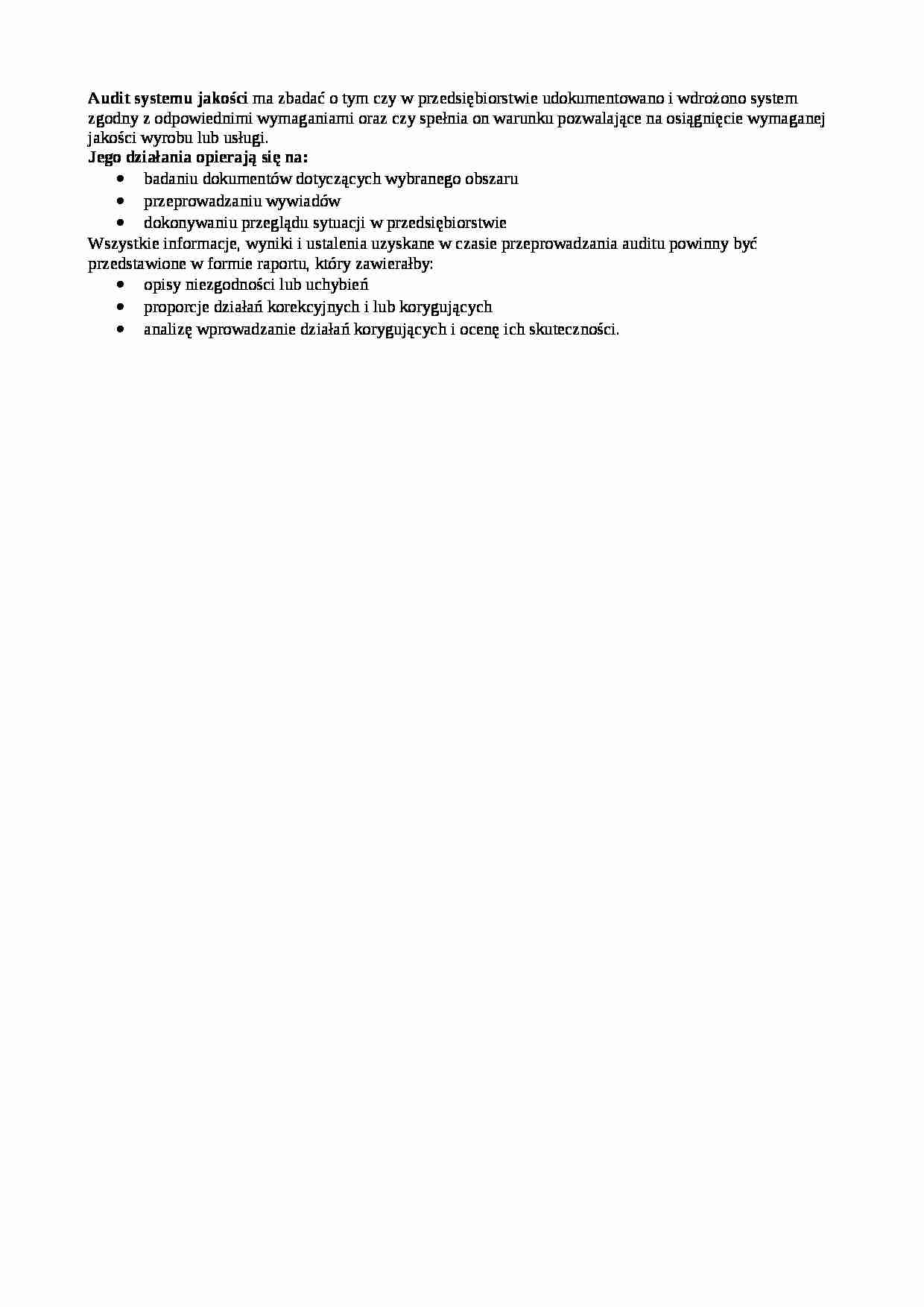 Audit systemu jakości-opracowanie - strona 1