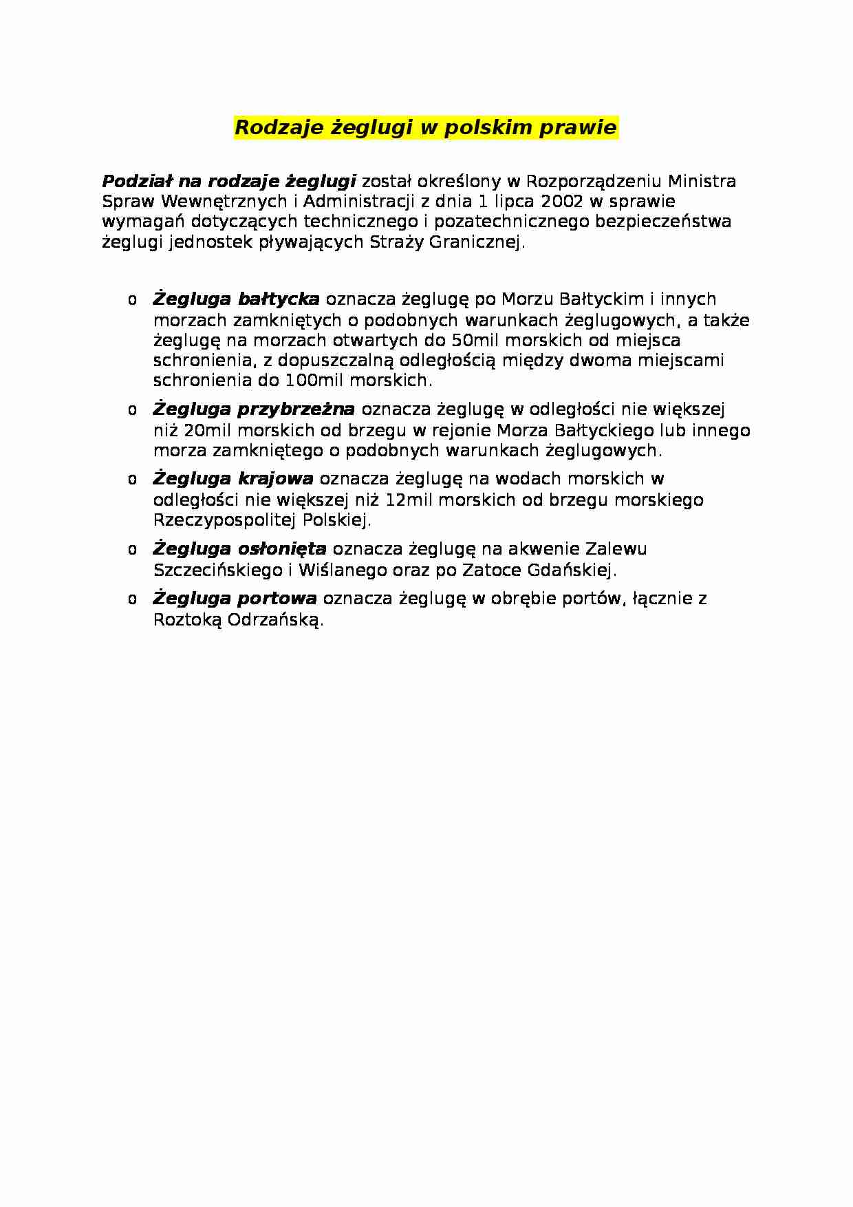 Rodzaje żeglugi w polskim prawie  - omówienie  - strona 1