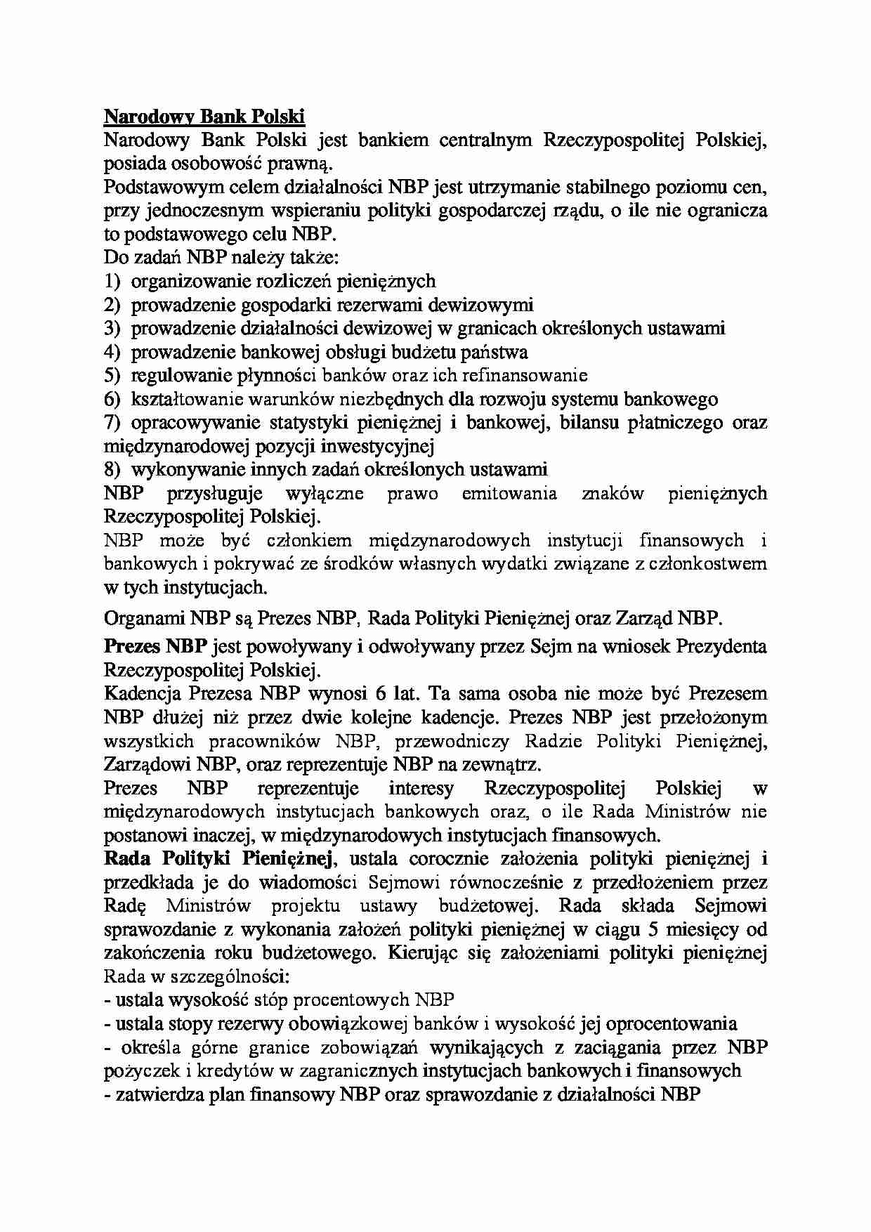 Narodowy Bank Polski-opracowanie - strona 1