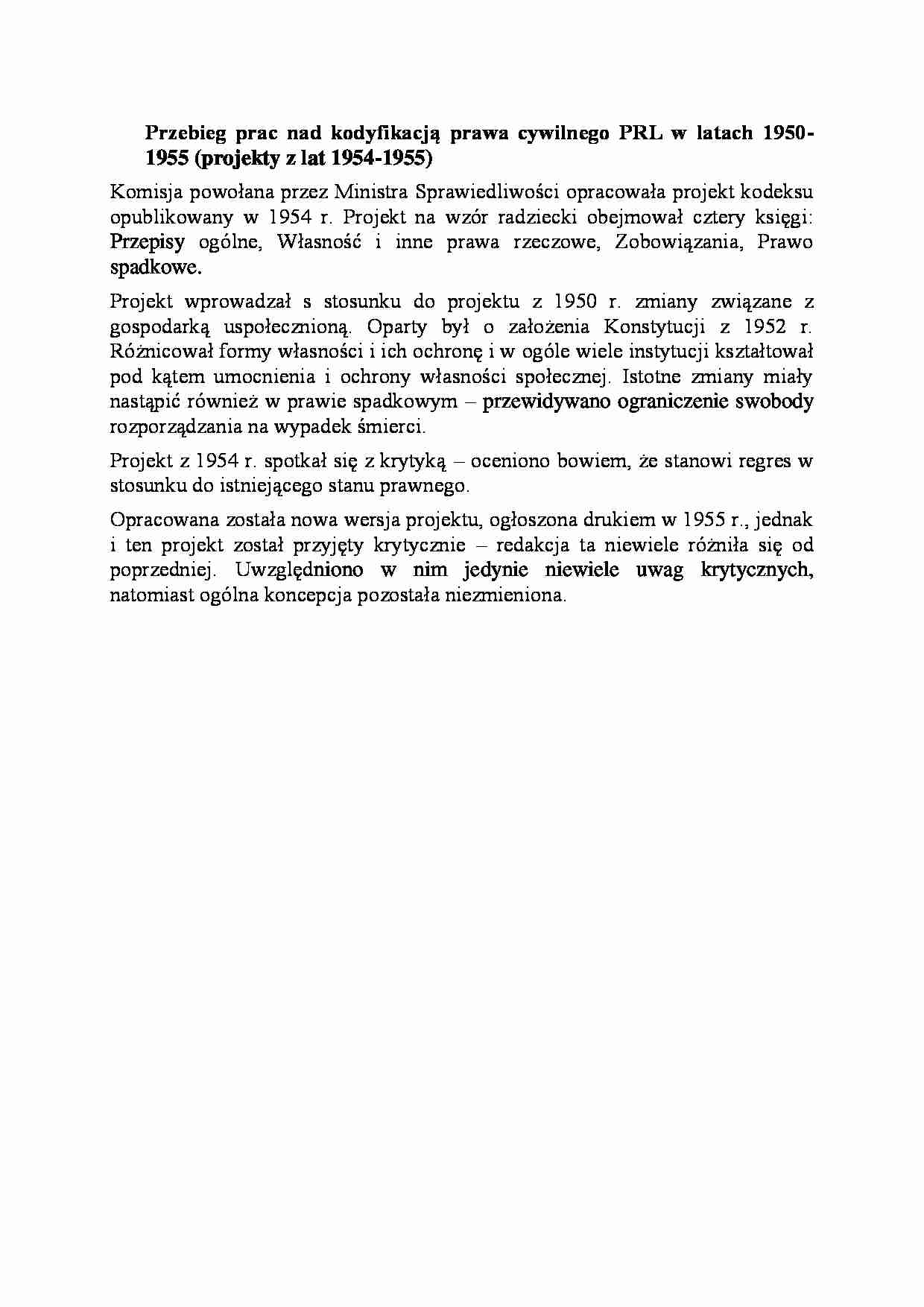 Przebieg prac nad kodyfikacją prawa cywilnego PRL w latach 1950-1955-opracowanie - strona 1