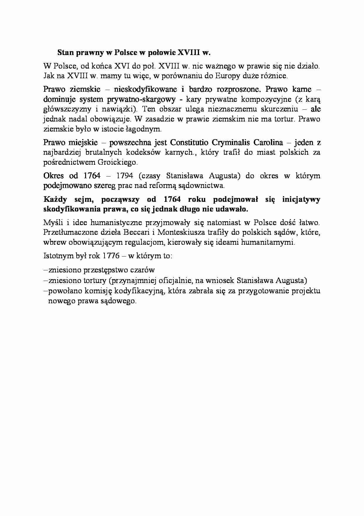 Stan prawny w Polsce w połowie XVIII w-opracowanie - strona 1