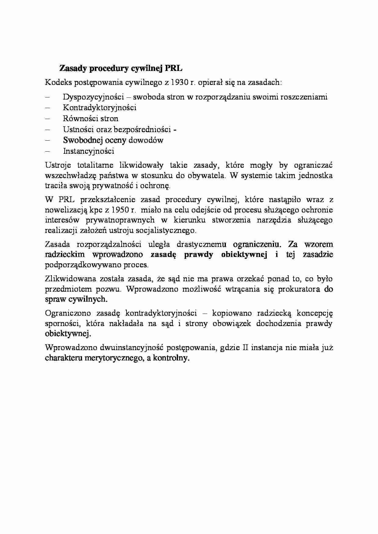 Zasady procedury cywilnej PRL-opracowanie - strona 1
