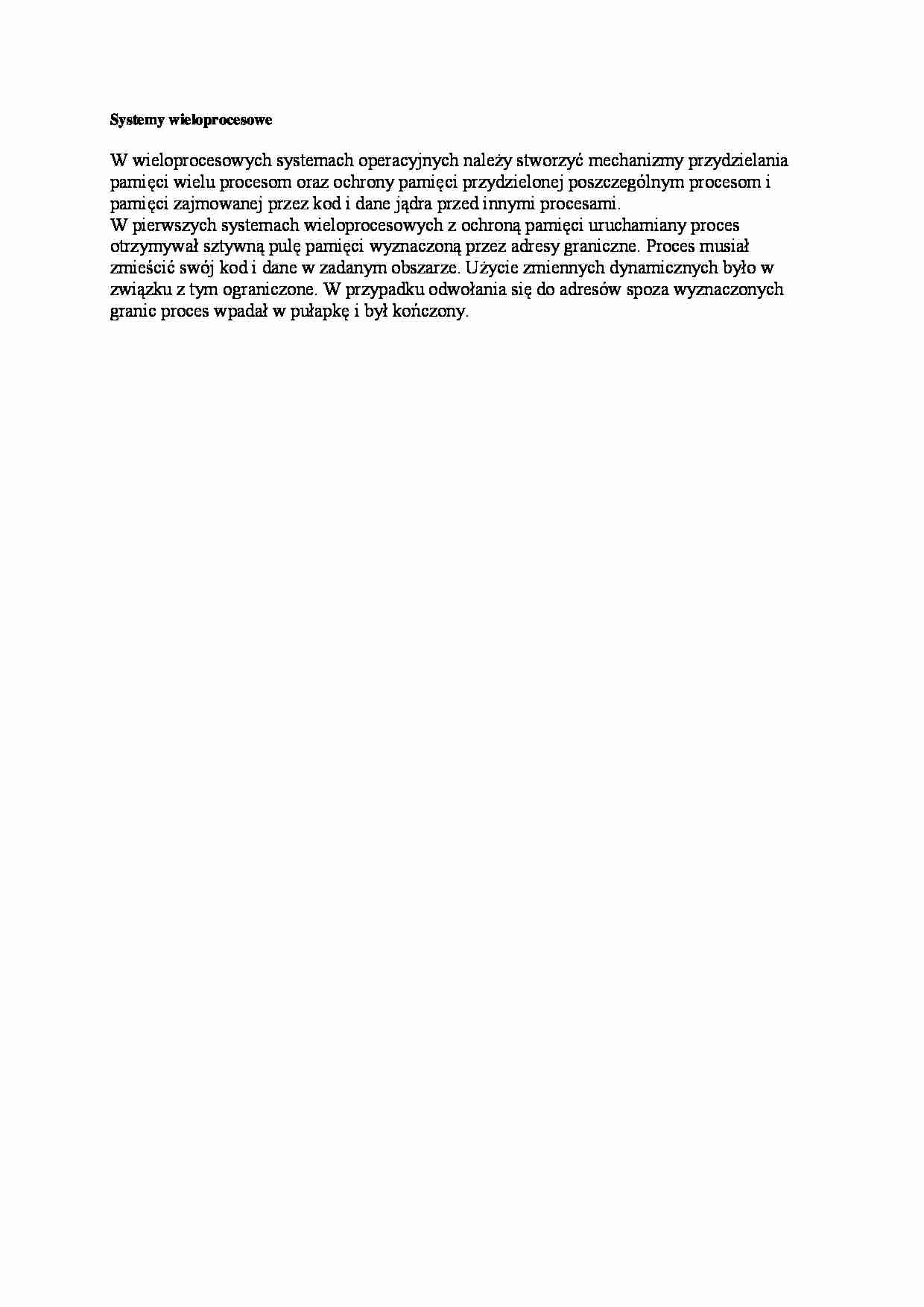 Systemy wieloprocesowe - opracowanie - strona 1