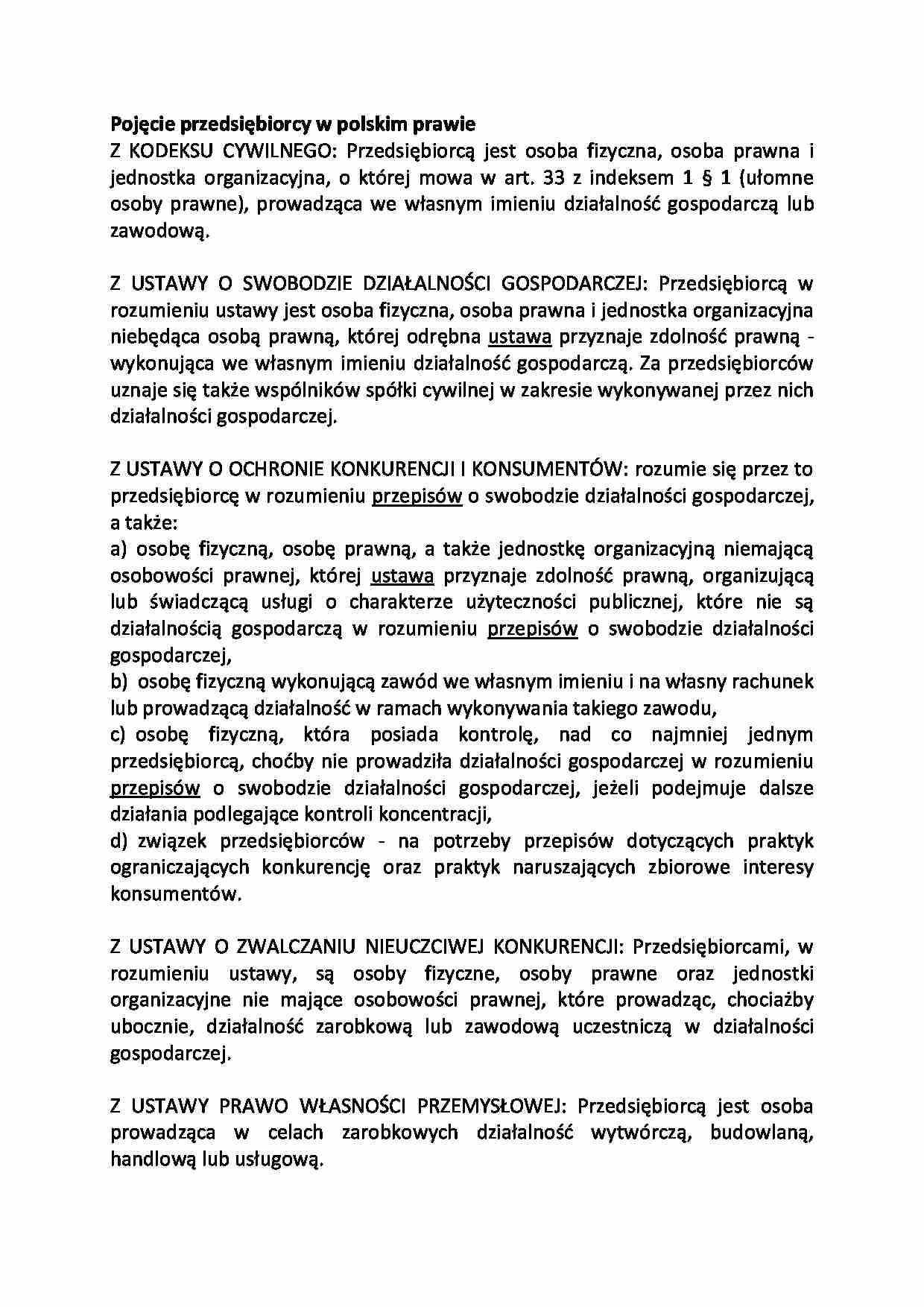 Pojęcie przedsiębiorcy w polskim prawie - strona 1