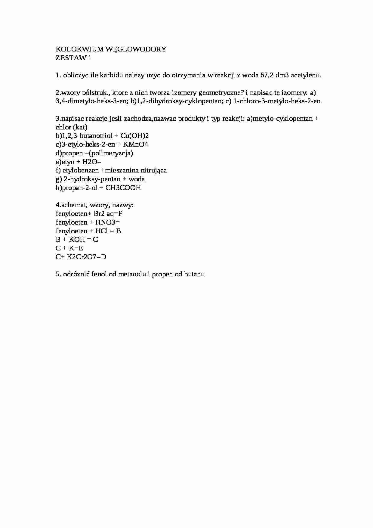 Kolokwium węglowodory (sem II) - strona 1
