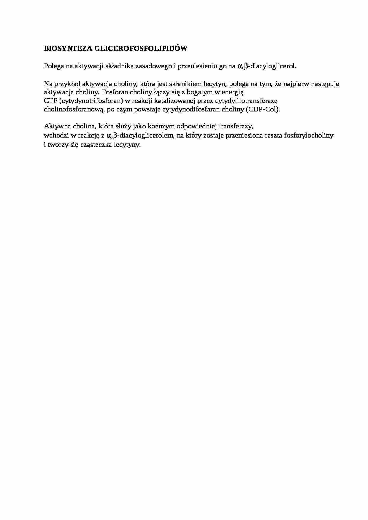 Biosynteza glicerofosfolipidów - opracowanie - strona 1