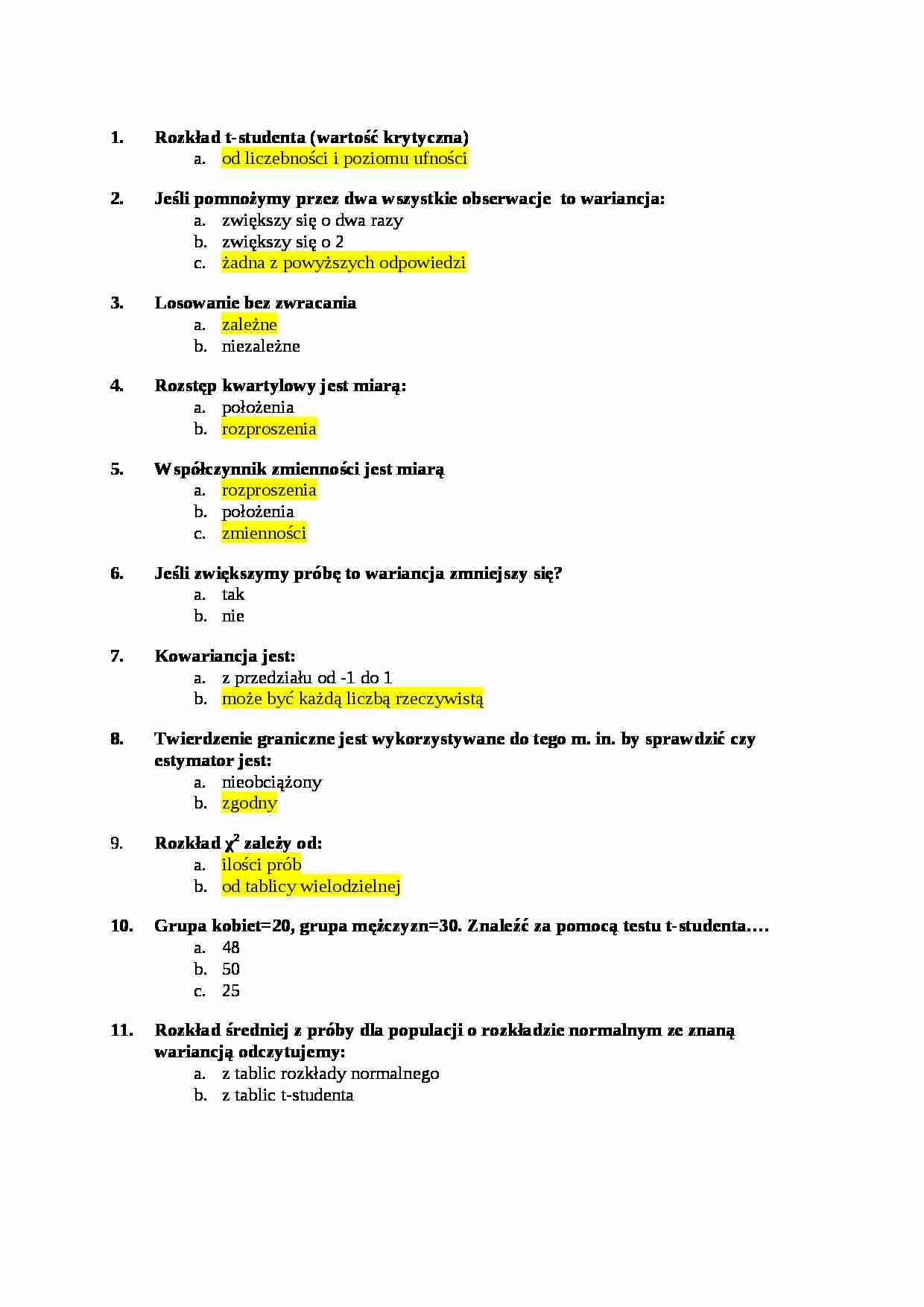 Statystyka opisowa - pytania egzamin inne, (sem III) - strona 1