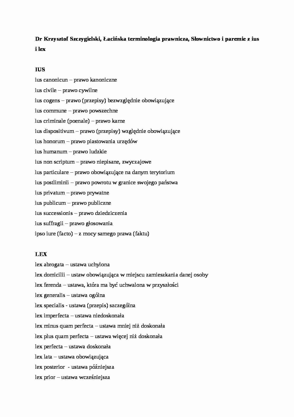 Słownictwo i paremie z ius i lex - wykład - strona 1