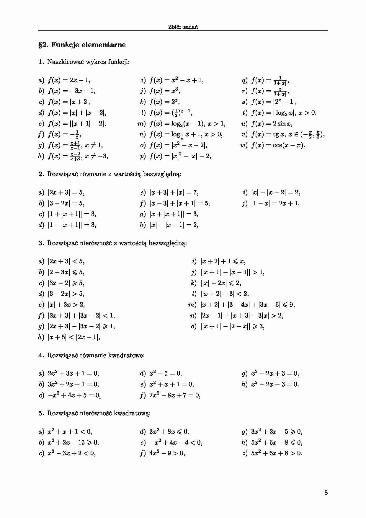 Funkcje elementarne - ćwiczenia - strona 1