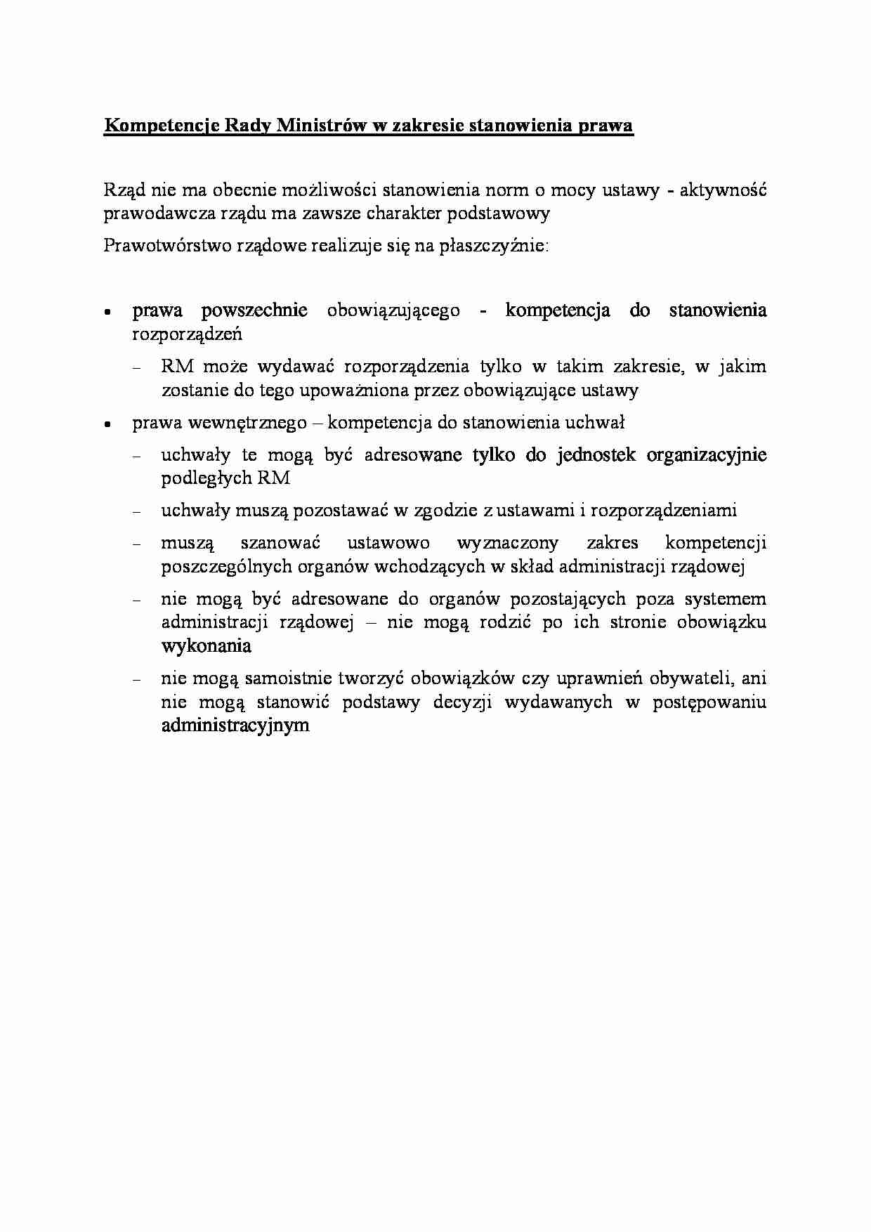 Kompetencje Rady Ministrów w zakresie stanowienia prawa-opracowanie - strona 1