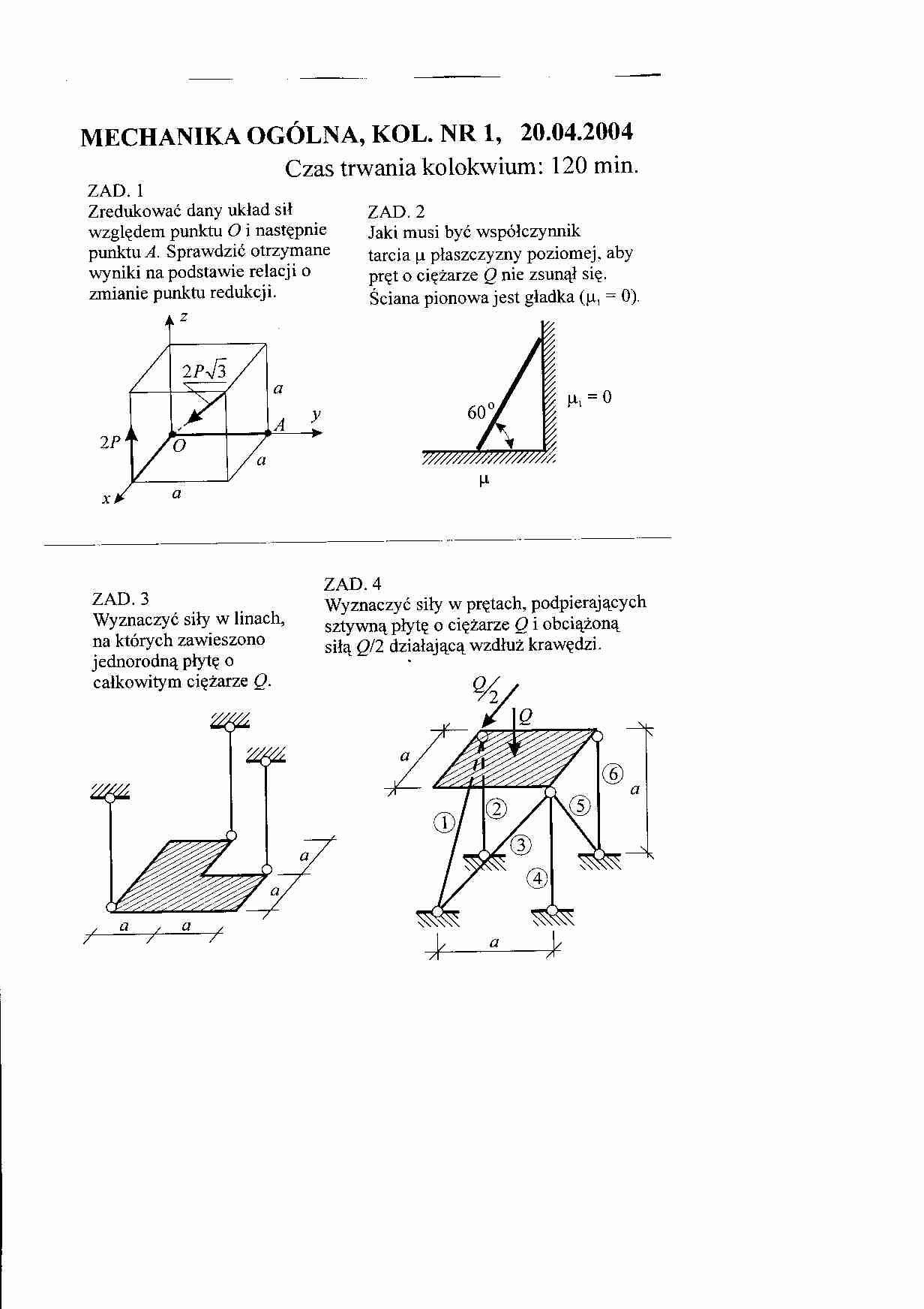 Mechanika ogólna zadania na kolokwium - strona 1
