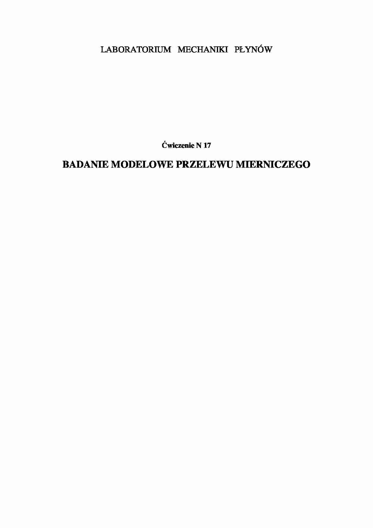 Sprawozdanie z badania modelowego przelewu mierniczego - strona 1