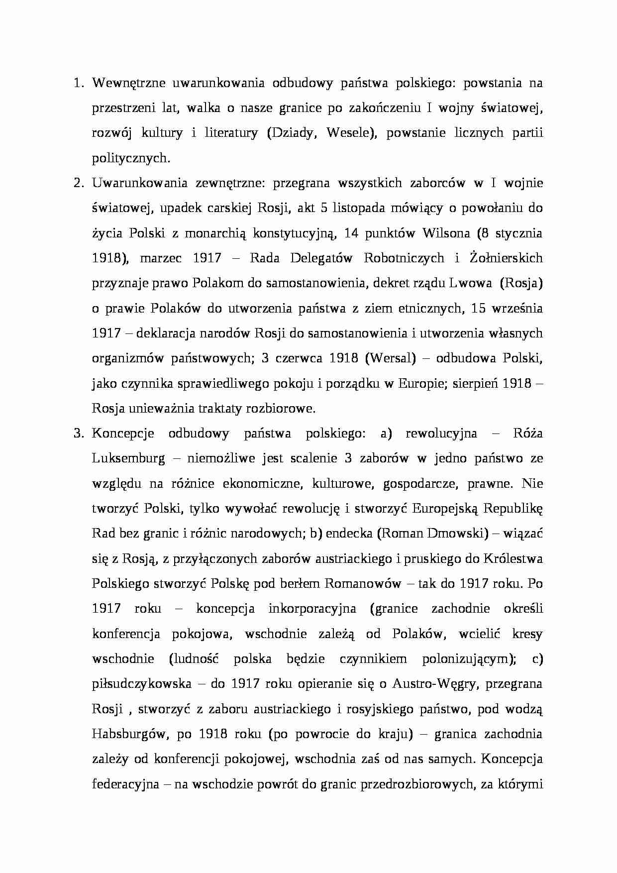 Wewnętrzne uwarunkowania odbudowy państwa polskiego - strona 1