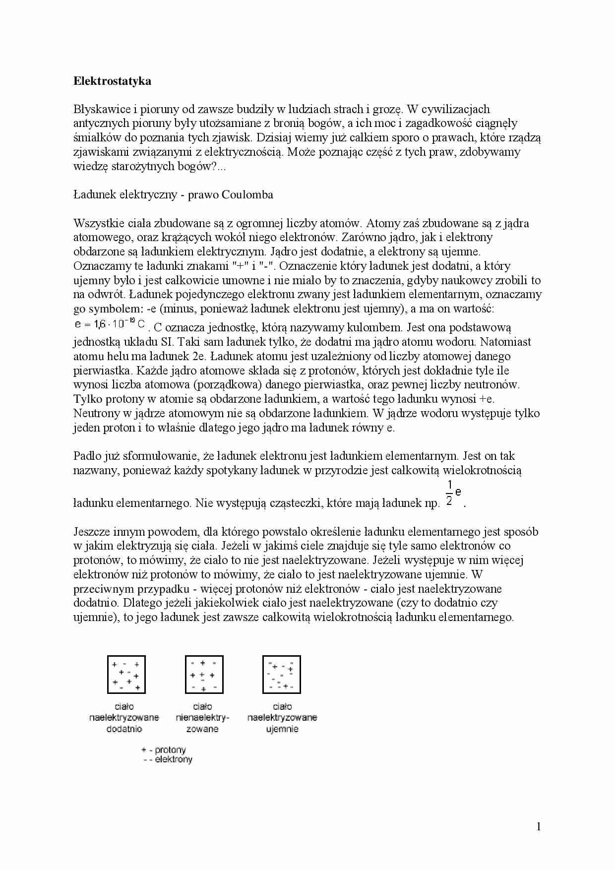 Elektrostatyka - Ładunek elektryczny - prawo Coulomba  - strona 1