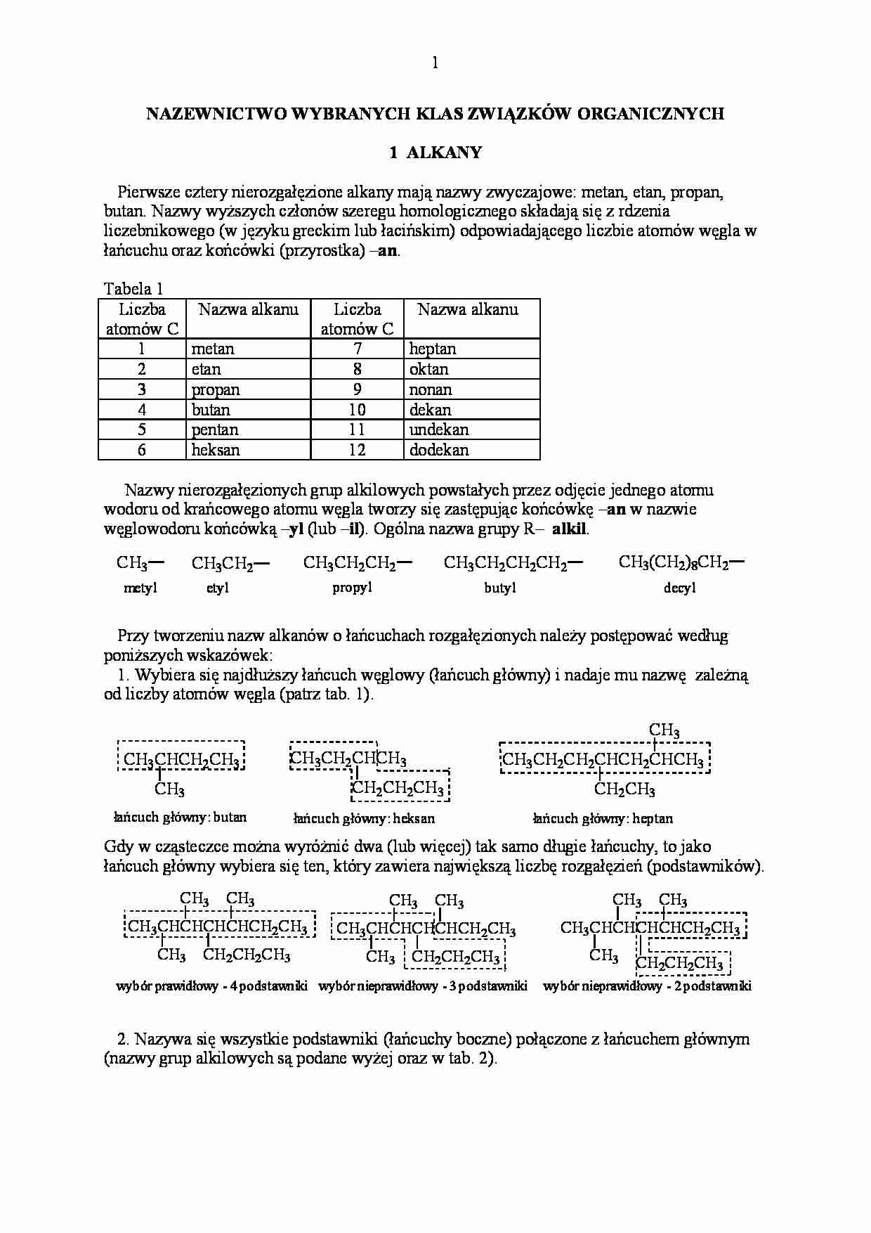 Nazewnictwo klas związków organicznych - wykład - strona 1