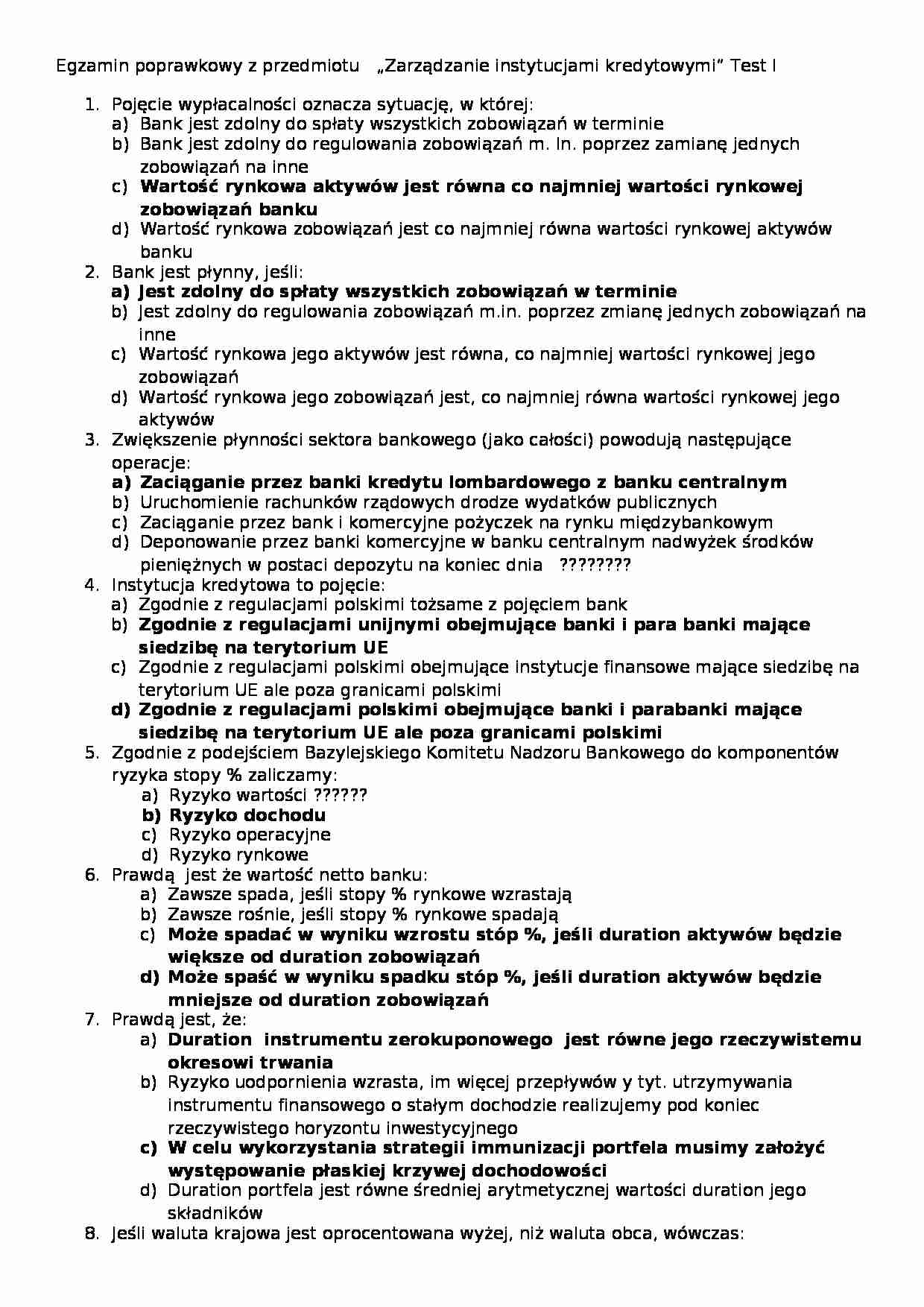 Zarządzanie instytucjami Kredytowymi, Jurkowska, egzamin, test - strona 1