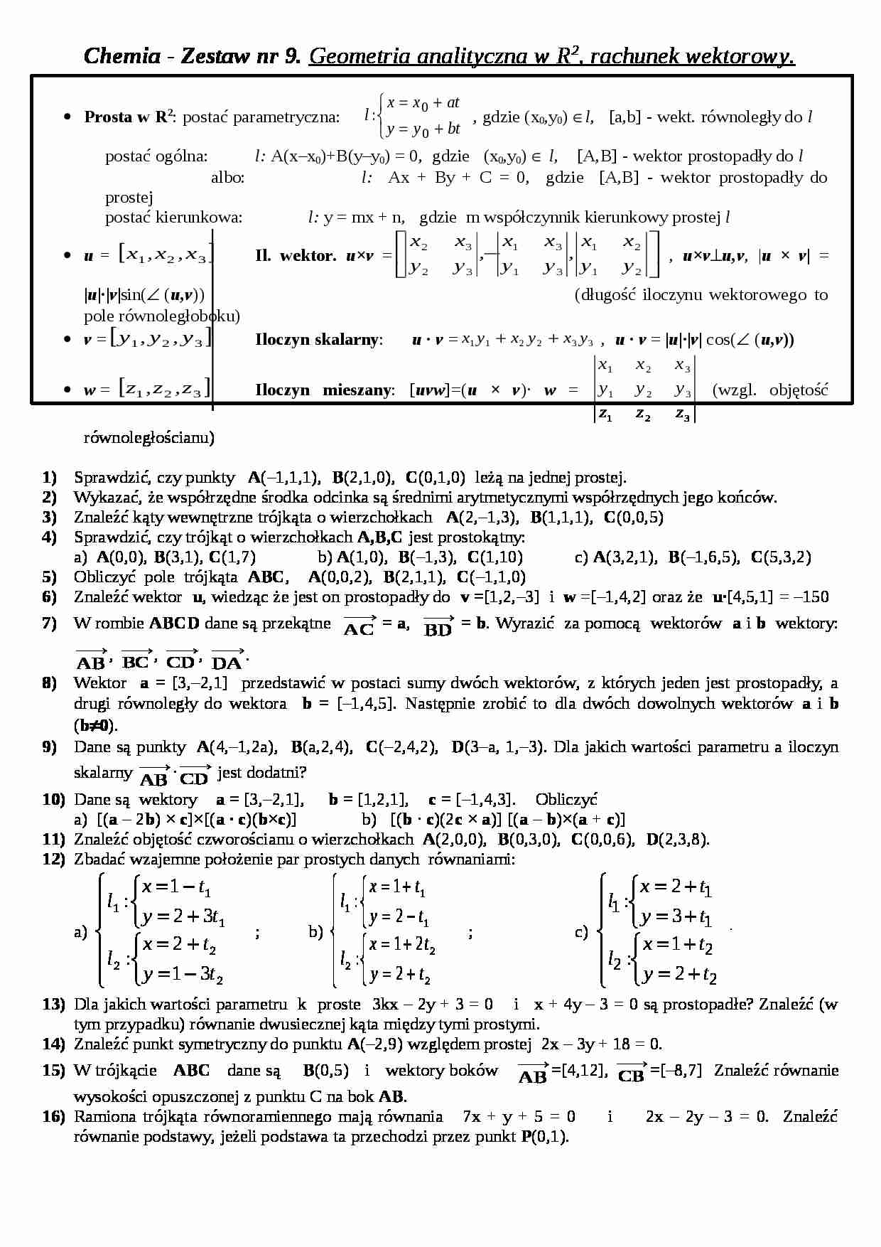  Geometria analityczna w R2, rachunek wektorowy - omówienie - strona 1