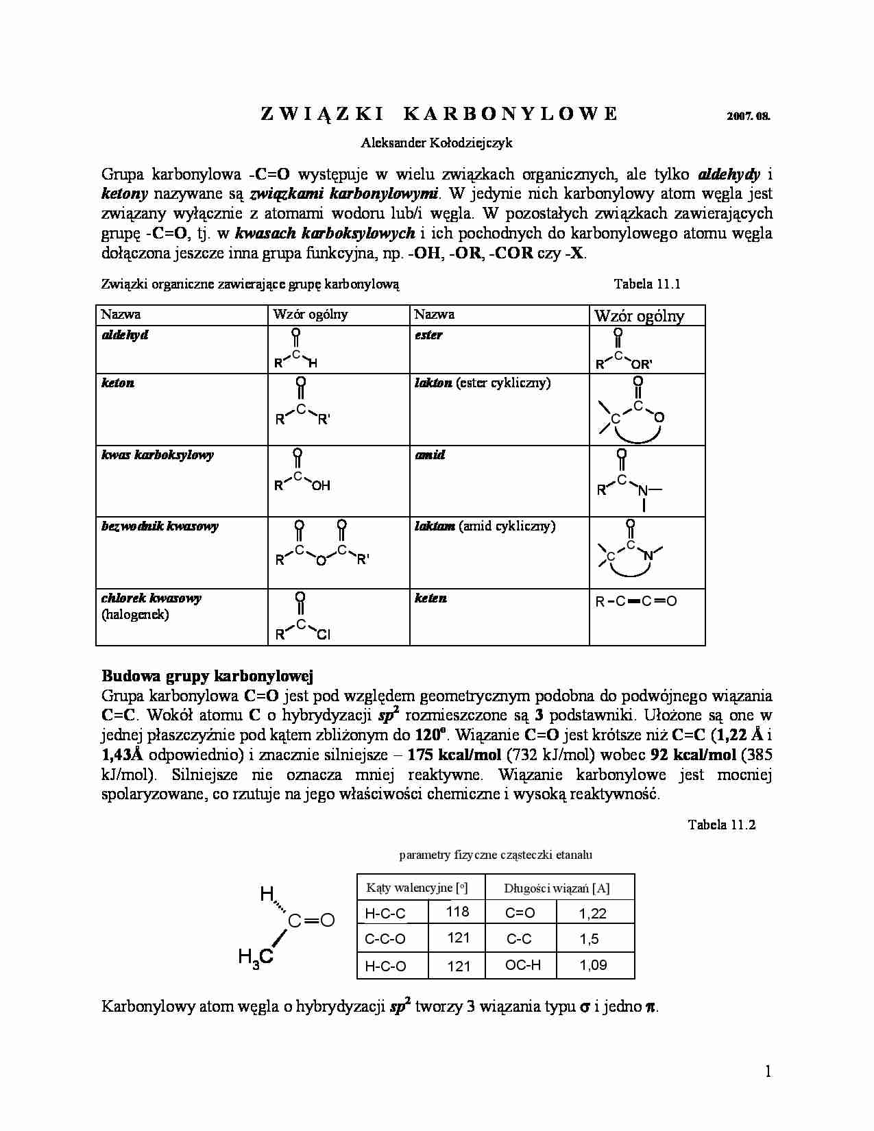 Związki karbonylowe - omówienie  - strona 1