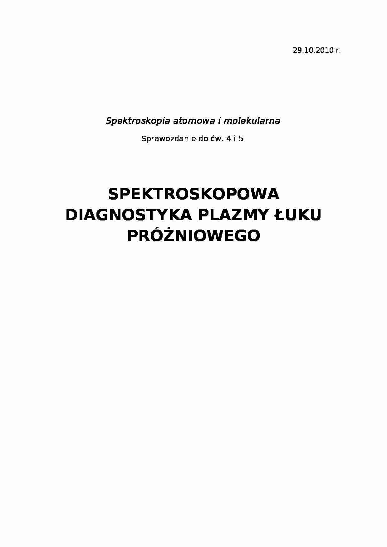 Diagnostyka plazm i łuku próżniowego  - strona 1