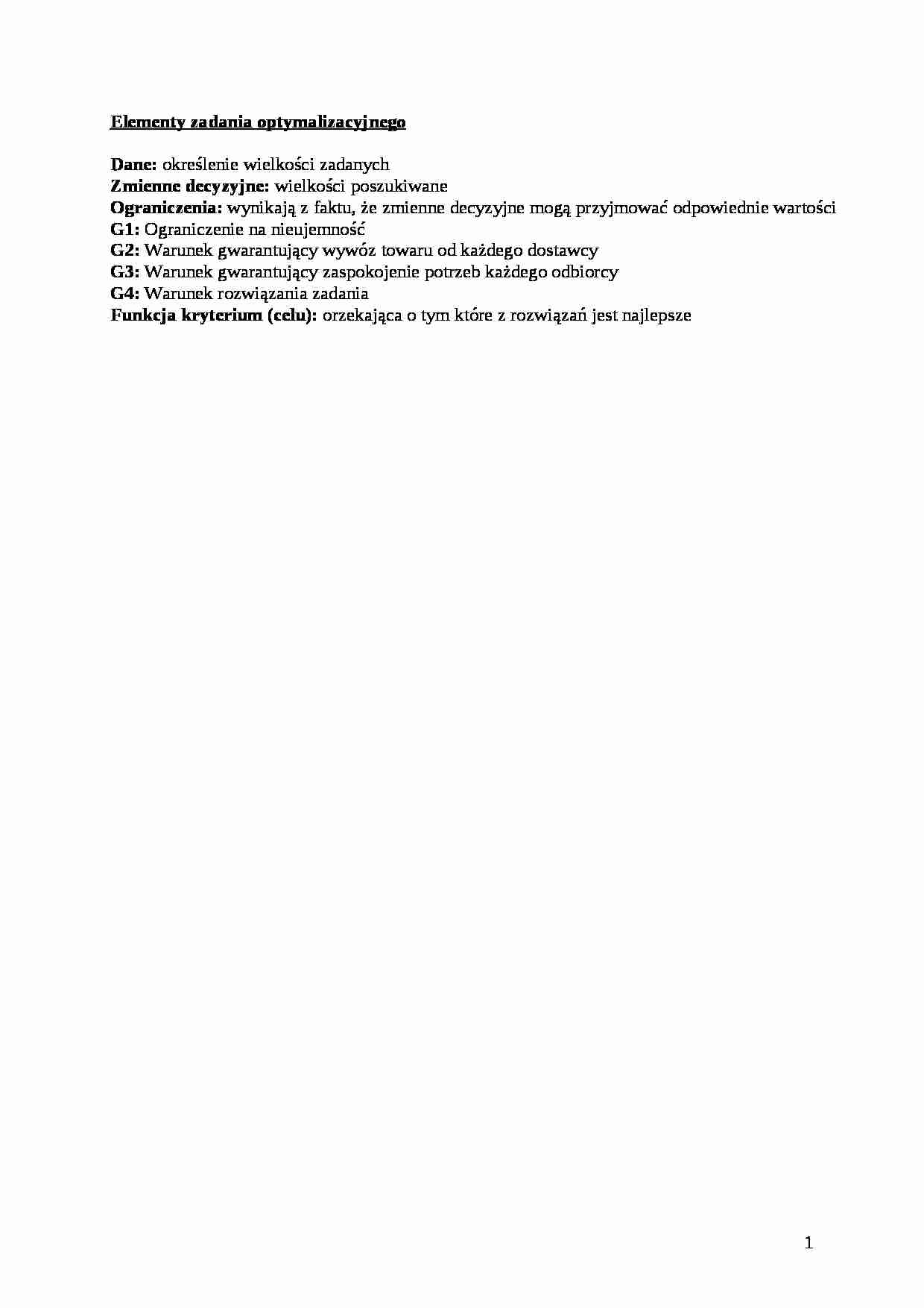 Elementy zadania optymalizacyjnego - wykład - strona 1